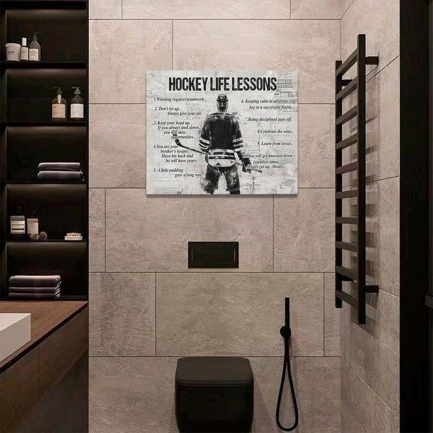 Vintage Hockey Sports Wall Art Hockey Life Lessons Wall Decor Golf Sign Retro Poster Boy Men Room Motivational Decorations Canvas Print Painting Artwork for Bedroom Bathroom Living Room 20"x16"