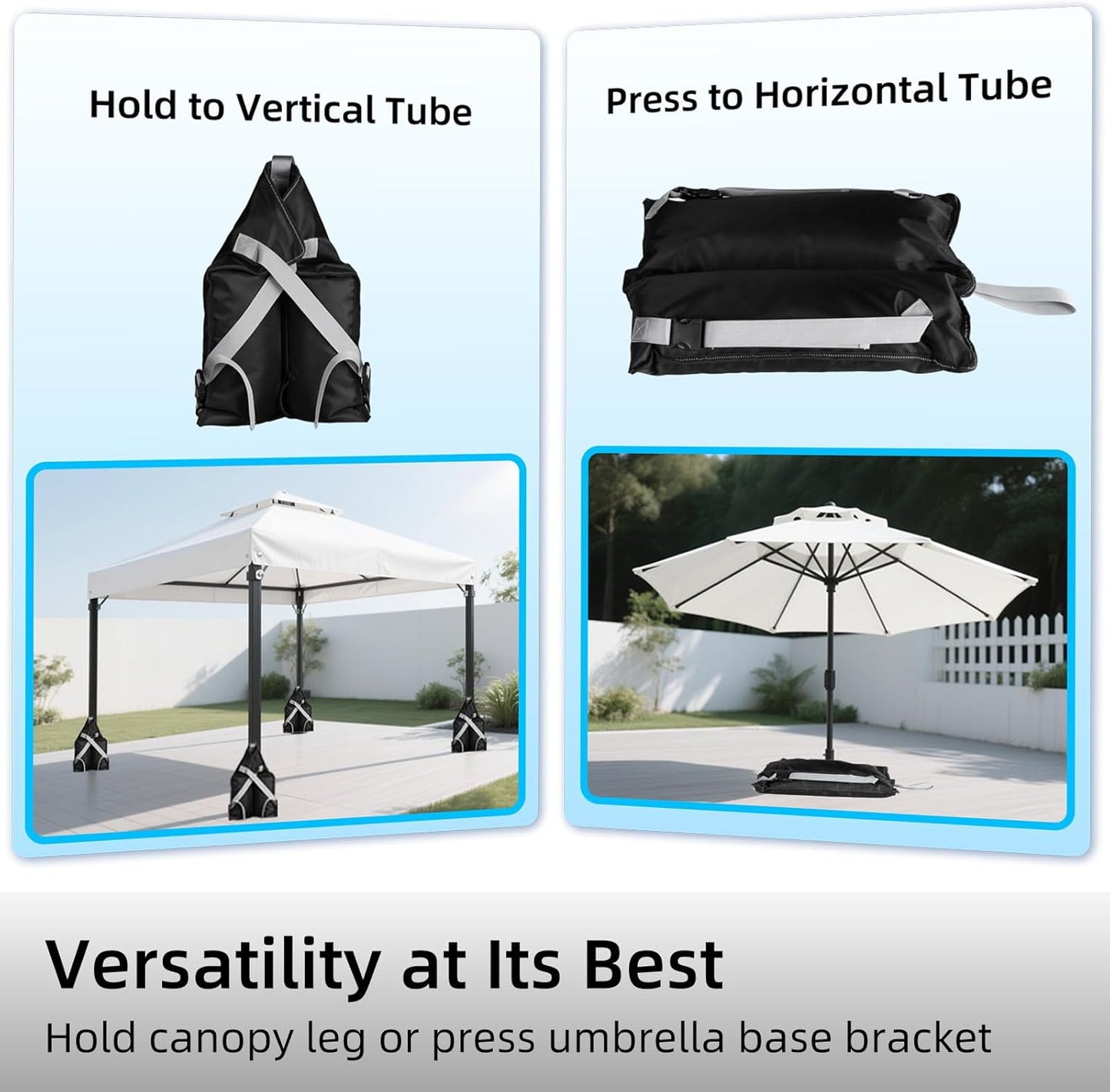 Set of 4 Sand Bags(160lbs) with 1680D Heavy Duty Fabric and Double Sewing Line and Zipper Perfect for Outdoor Gazebo Canopy Leg Umbrella Tent Carport Weights (Gray)