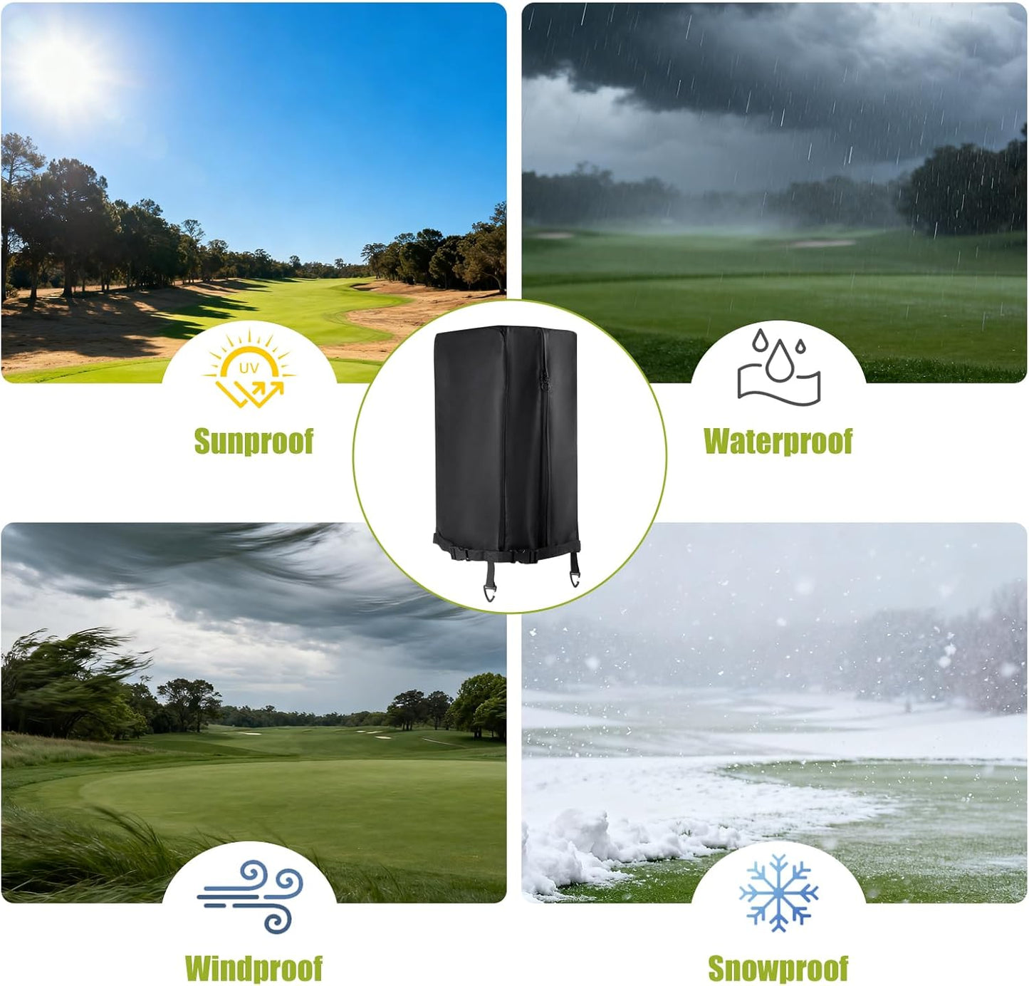 600D Golf Bag Rain Hood Cover with Waterproof Dual Zippers, Golf Bag Top Dust Covers with 2 Elastic Straps and 2 Fixed Straps, fit Most Tour Bags Golf Bags Stand Bags or Carry Cart (13 x 8 x 21 inch)