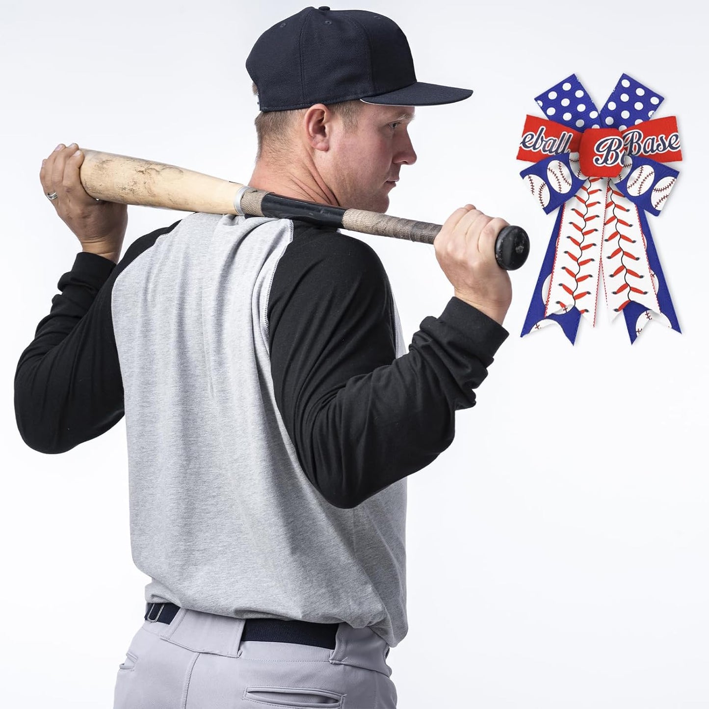 Baseball Wired Edge Ribbon for Gift Wrapping 2.5 Inch Red Blue Craft Ribbon Wired Fabric Ribbon for Sport Events DIY Bow Wreath Wrapping Supplies,2.5"*5 Yards, 4 Rolls Style B