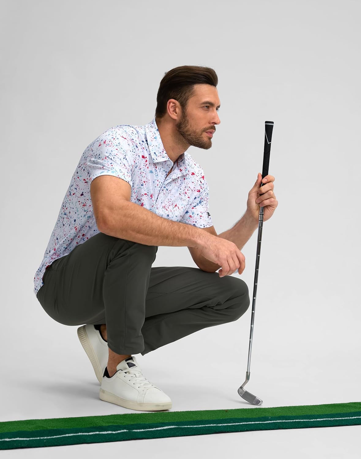 Obla Mens Golf Polo Shirts Short Sleeve Dry Fit Performance Moisture Wicking Casual Print Collared Golf Shirts for Men