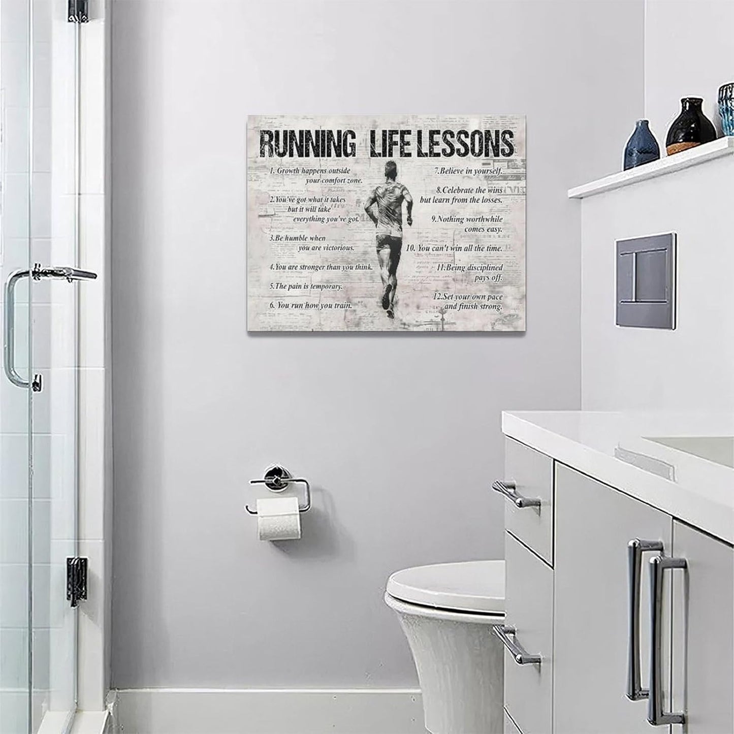 Running Life Lessons Wall Art Running Sports Wall Decor Running Sign Retro Poster Boy Men Motivational Decorations Canvas Print Painting Artwork for Bedroom Bathroom Living Room Gym 16"x12"