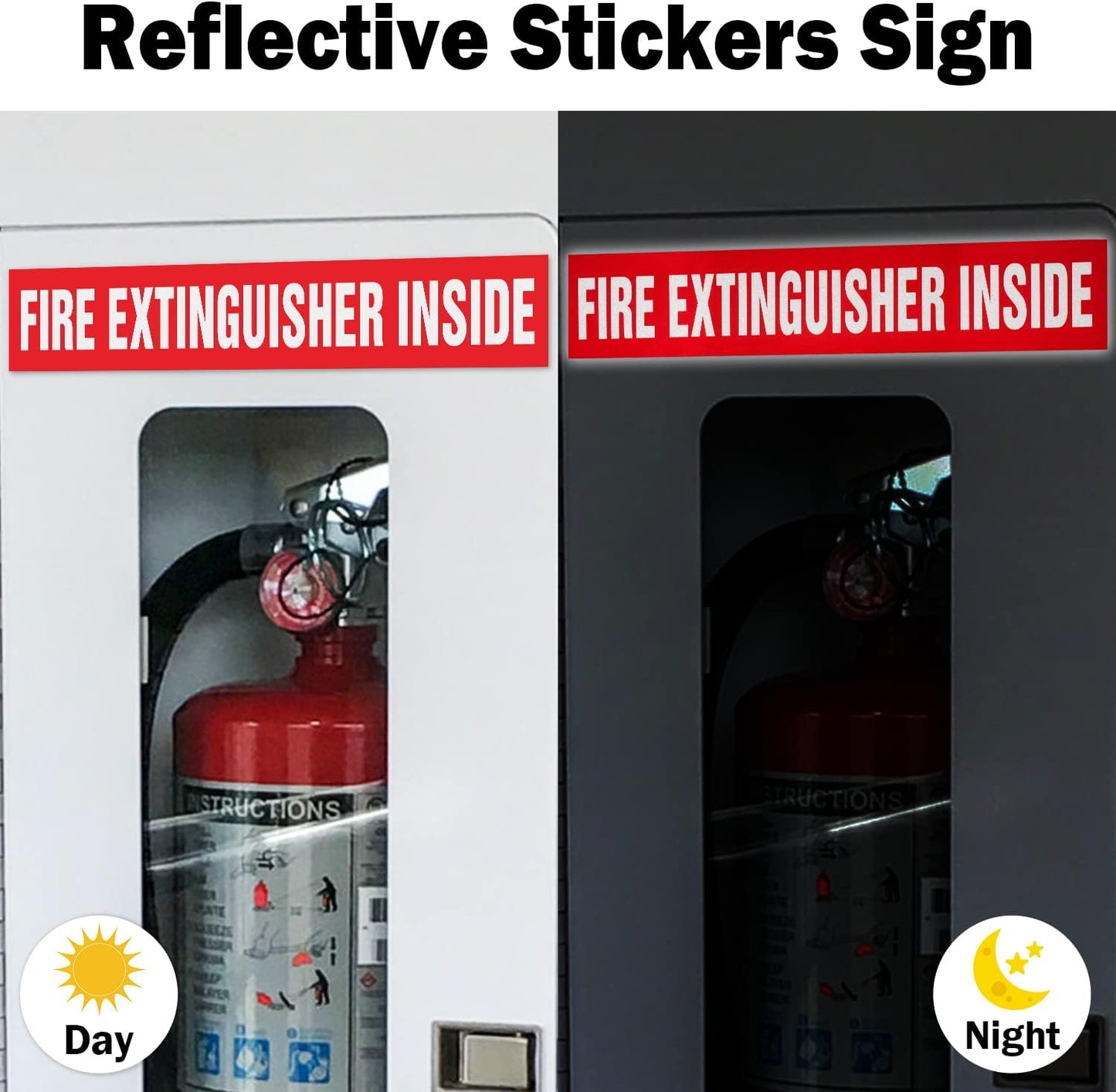 T&R Fire Extinguisher Inside Sign Stickers - 10 Pack - 9" x 1.7" Self-Adhesive Vinyl Reflective, UV resistant, Waterproof, Fade and Scratch Resistant, Suitable for Vehicles Indoor and Outdoor - Red