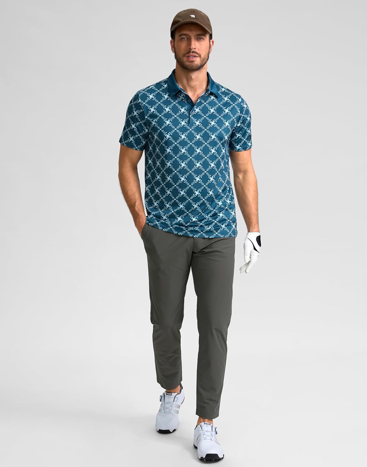 Obla Mens Golf Polo Shirts Short Sleeve Dry Fit Performance Moisture Wicking Casual Print Collared Golf Shirts for Men