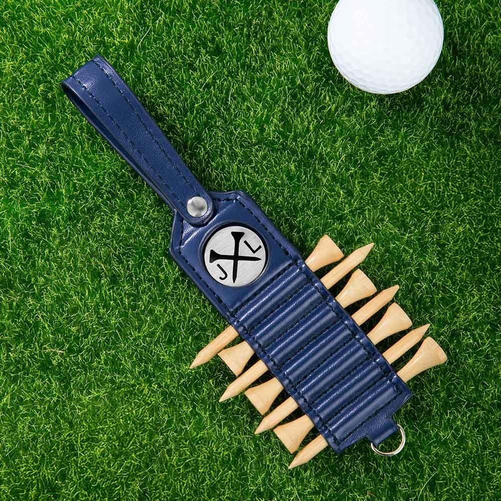 Personalized Golf Tee Holder, Leather Custom Monogram Name Golf Bag Accessory, 3 Colors Gifts for Men Women Dad Mother
