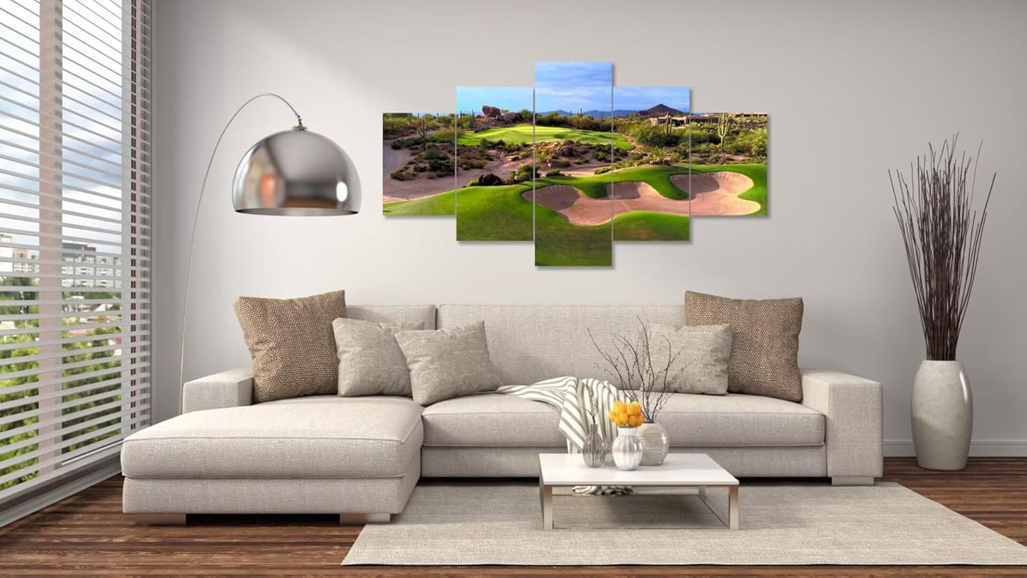 chenchenArt Arizona Desert Golf Course Wall Art for Living Room Bedroom Bathroom Home Decorations Arizona Golf Course Pictures Posters Canvas Prints Modern Artwork Framed Ready to Hang(60''W x 32''H)