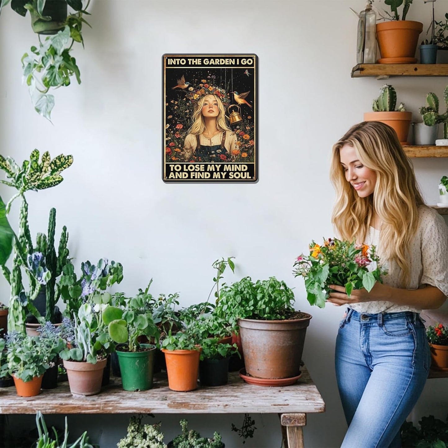 Vintage Tin Sign Metal Sign Into The Garden I Go to Lose My Mind and Find My Soul Metal Sign Iron Painting Retro Wall Decor Poster for Home Garden Kitchen Sign 8x12 Inch