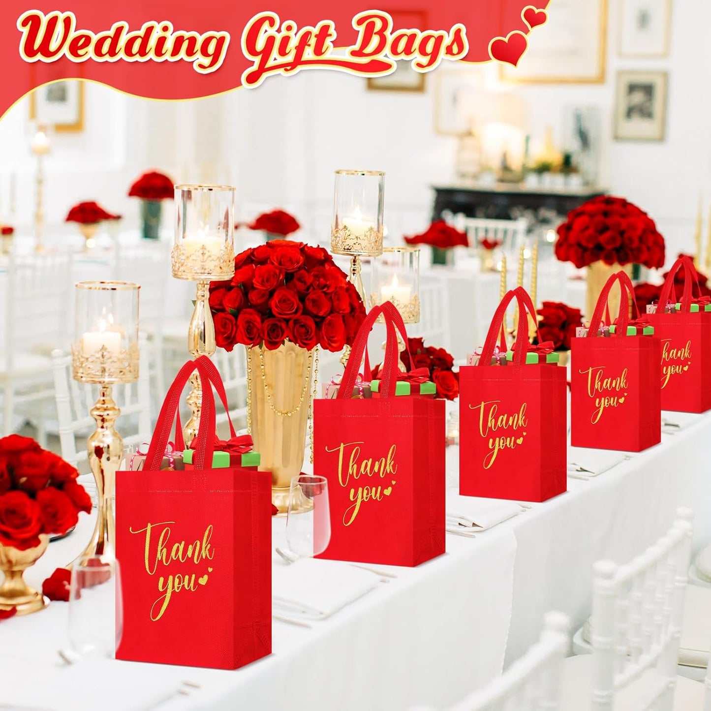 Sweetude 30 Pcs Thank You Gift Bags with Handles Bulk Reusable Goodie Bag Non Woven Foldable Handbag for Graduation Wedding Bridesmaid Gifts(10 x 8 x 4 Inch,Vermilion)