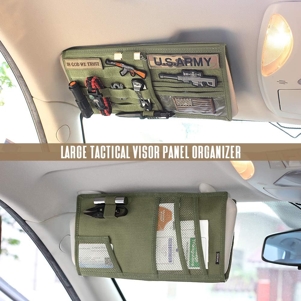 WYNEX Tactical Car Visor Organizer with Double-Sided MOLLE Panel, Universal Vehicle Sun Visor Storage for Essentials & Gear, Compatible with Cars, Pickup Trucks, Vans, SUVs