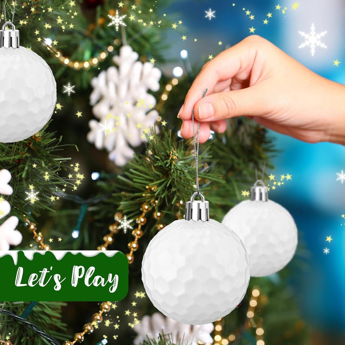 Leitee 12 Pcs Christmas Plastic Golf Ball 2.36 Inch Xmas Tree Ornaments with Hanging Loop Sports Theme Decorative Hanging Ornaments for Holiday Party Christmas Tree Home