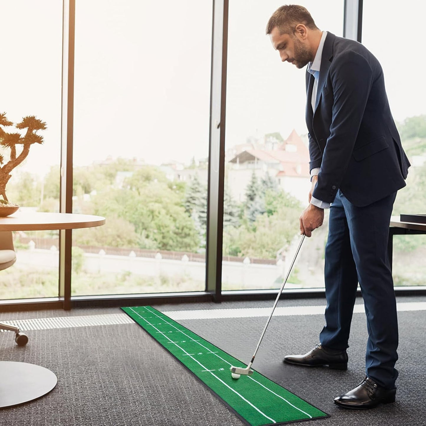 Golf Putting Mat Indoor & Outdoor Professional Practice Putting Green Mat with Distance Marker Anti Slip Backing Golf Accessories Portable Training Matt