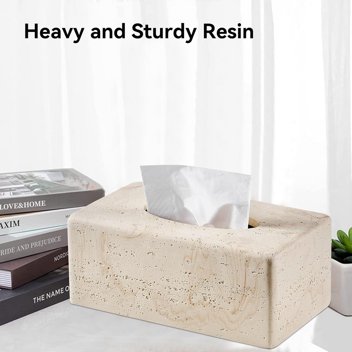 Natural Travertine Textures Tissue Box Cover Rectangular (Only Suitable for Standard Sized Tissue Box) for Decor,Resin Tissue Box for Bathroom Countertop,Bedside,Office(Made of Resin, Height of 4 in