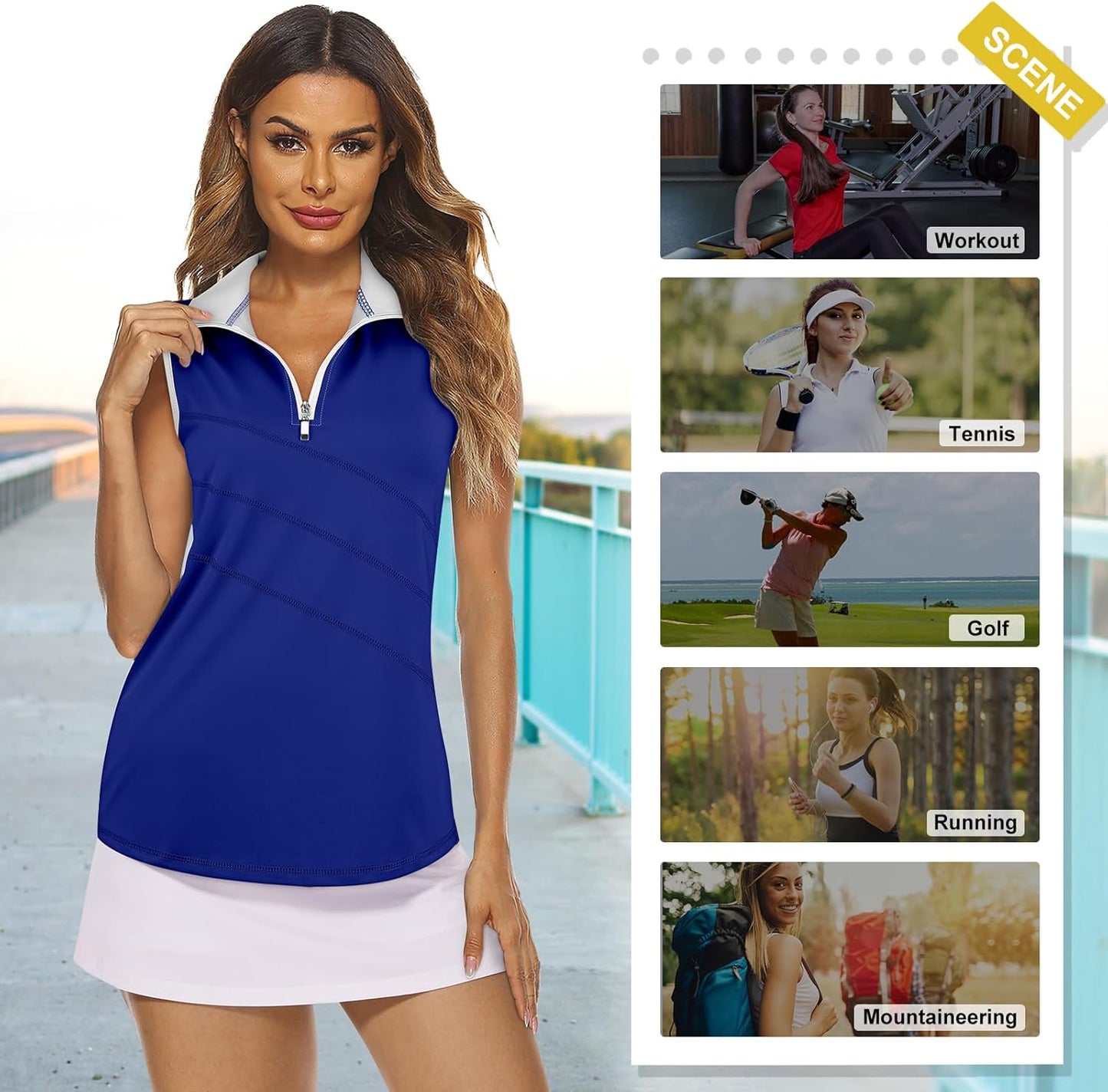 Koscacy Women's Sleeveless Golf Tennis Polo Shirts Zip Up Dry Fit Workout Tank Tops Athletic Shirt
