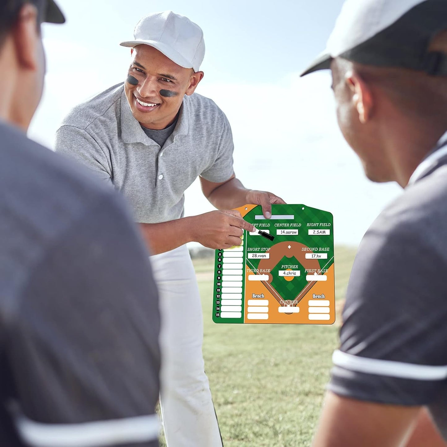 Geyee 34 Pcs Magnetic Baseball Lineup Board for Coach, Erases Easily Magnetic Dugout Board Softball Coaching Board with 30 Lineup Cards 2 Snap Hooks and Marker Pen