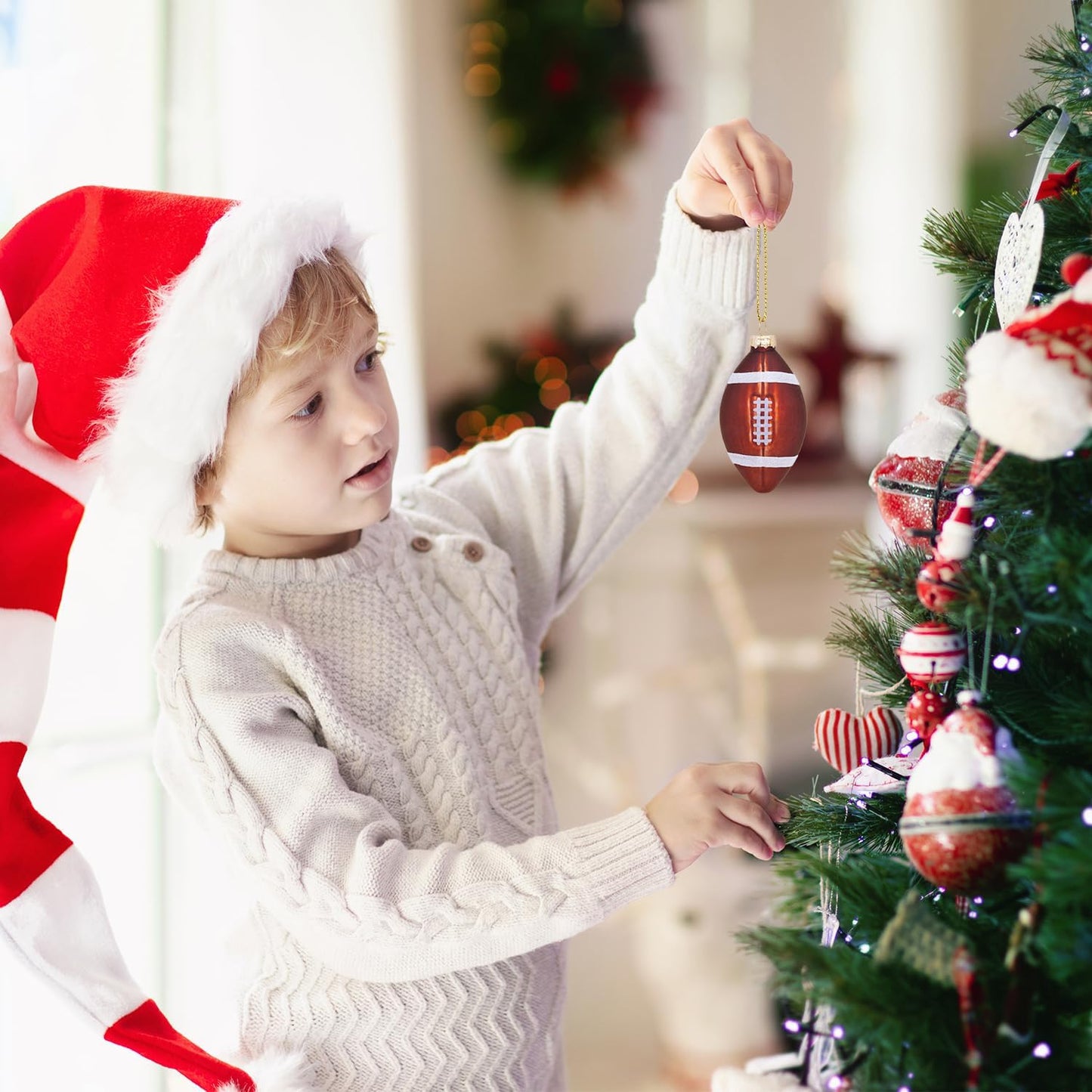 Christmas Football Glass Blown Ornament, 2025 Hand-Painted Sports Ball Decoration for Xmas Tree Holiday Decor Gifts