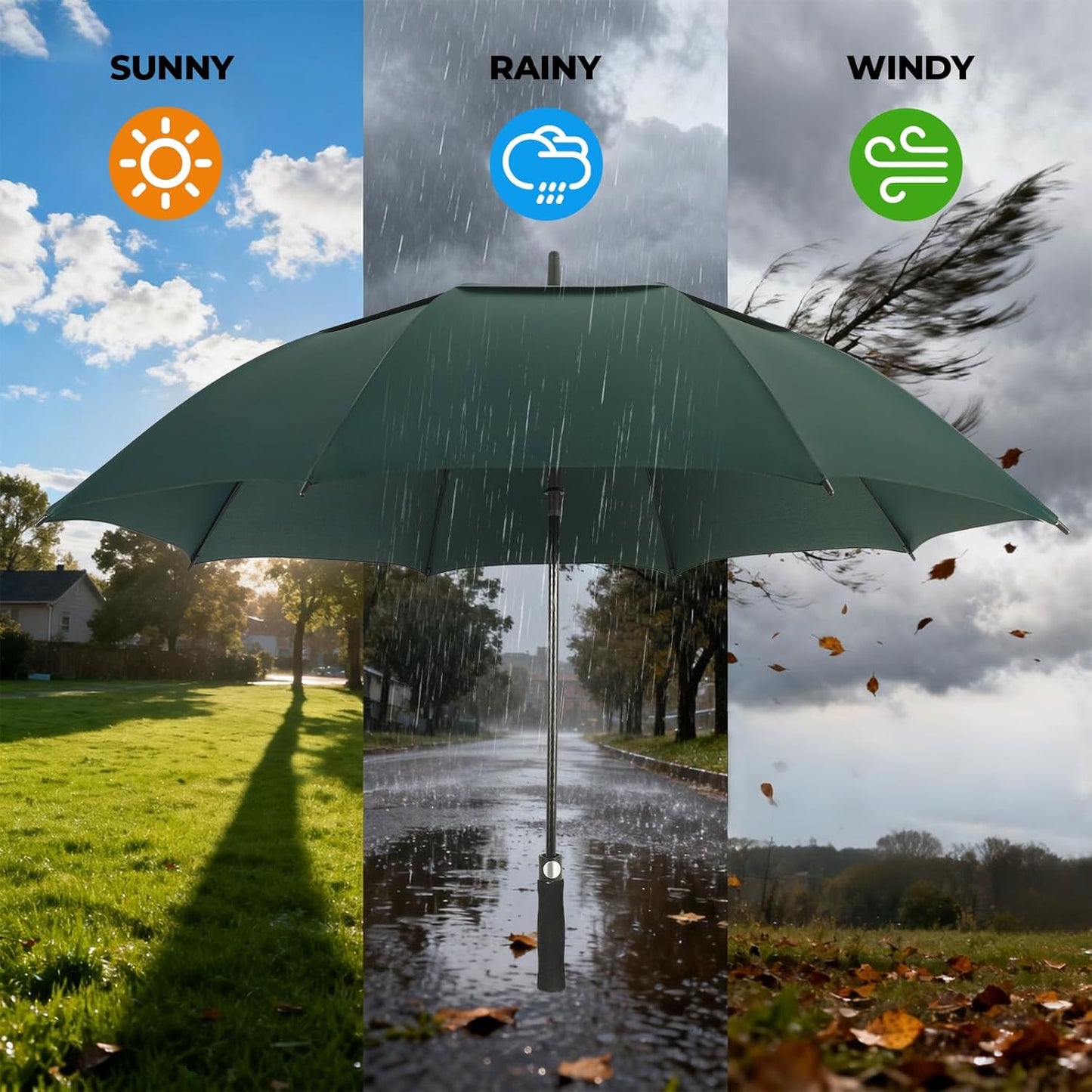 LLanxiry Automatic Open Golf Umbrella 54/62/68/72 Inch, Extra Large Windproof Vented Double Canopy Stick Umbrella, 210T Pongee Waterproof SPF 50+, Fiberglass Ribs, EVA Grip for Golf & Commute