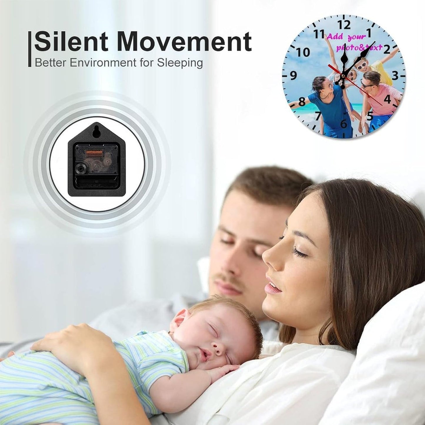 Custom Wall Clock,Personalized Wood Clock add Your Photo/Text,Customizable Silent Round Decoration for Kitchen Bathroom 12inch style1