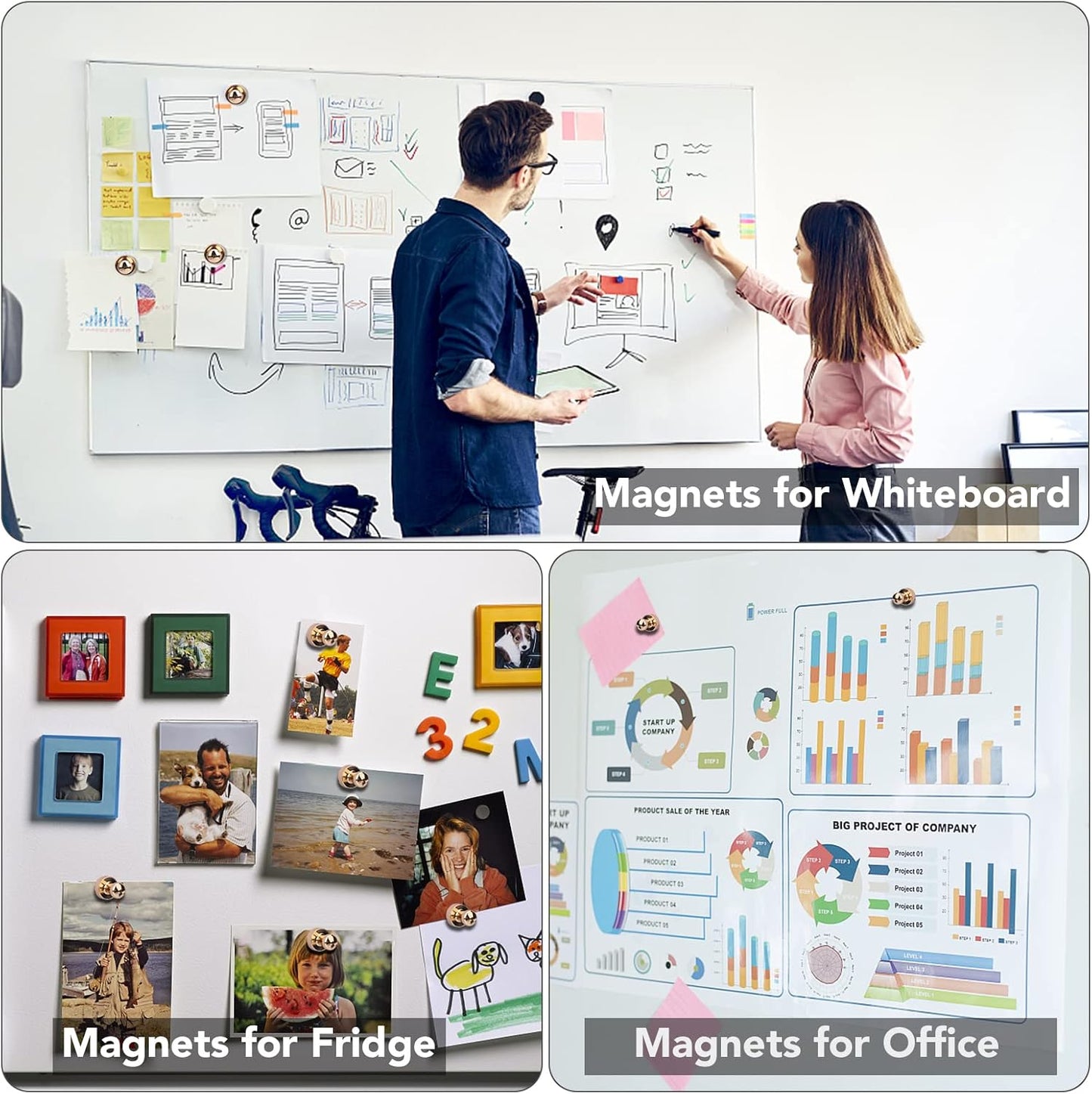 LOVIMAG Fridge Magnets 20Pcs Refrigerator Whiteboard Small Strong Magnet Classroom Kitchen Accessories Decorative Locker Set Decor Must Haves Office Calendar Refrigerador Magnetic Cute Crafts Gold