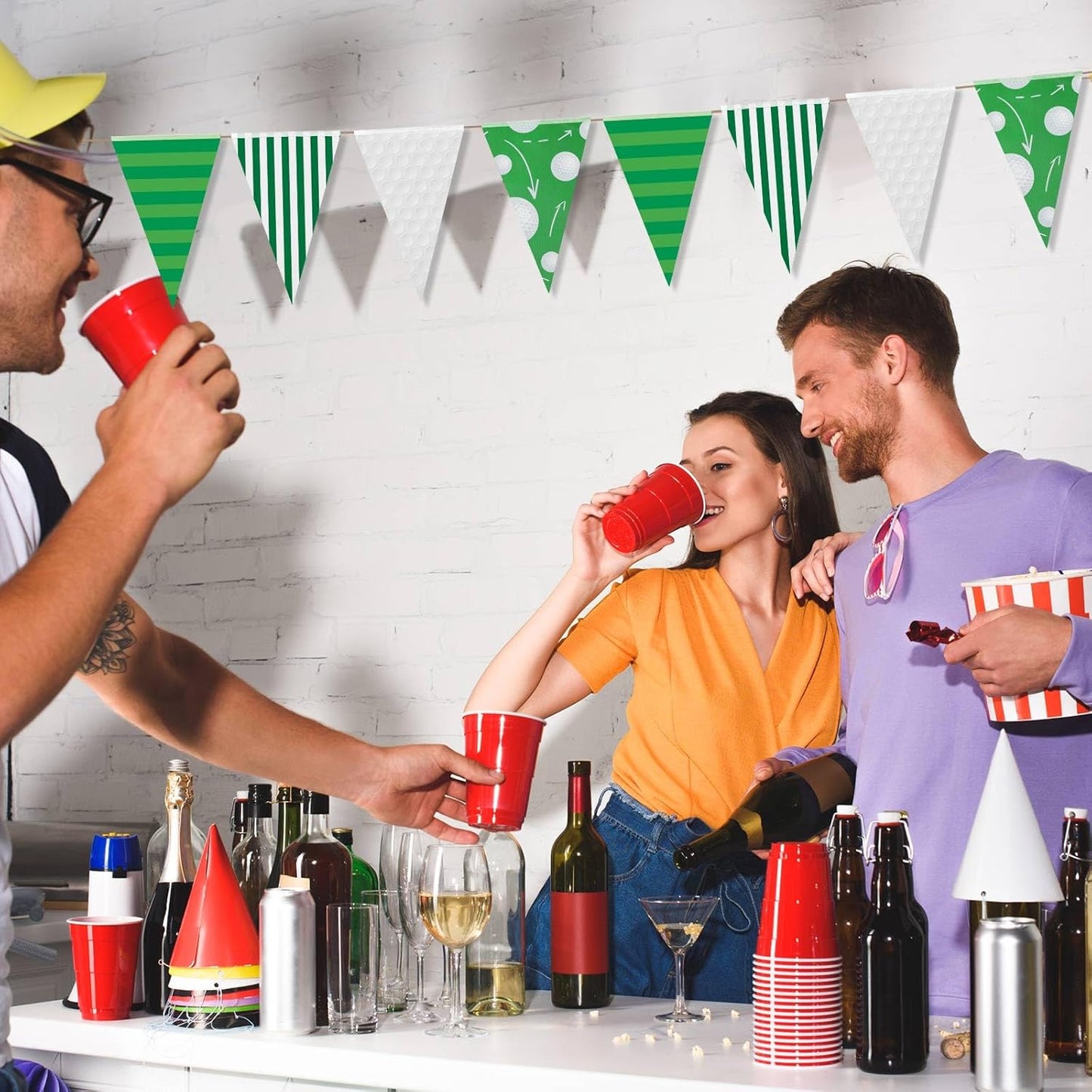 VitalCozy 4 Pcs 131 ft Golf Ball Pennant Banners Party Decorations American Golf Ball Theme Triangle Flags Garland Bunting for Birthday Camp BBQ Party Supplies Home Outdoor Hanging Decor