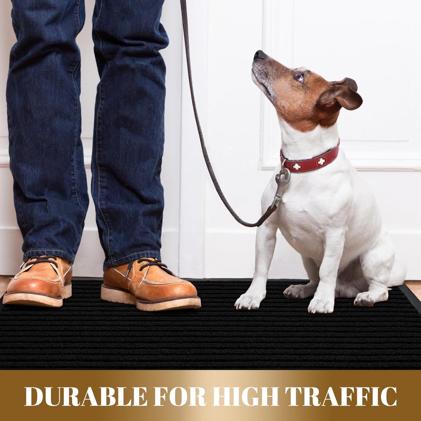 Yimobra Front Door Mat Outdoor Indoor Entrance, 100% Waterproof All-Season All Weather Doormat, Welcome Matt Outside Entry, Non Slip, Low Profile, Heavy Duty Patio Porch Floor Mats,47 x 24,Black