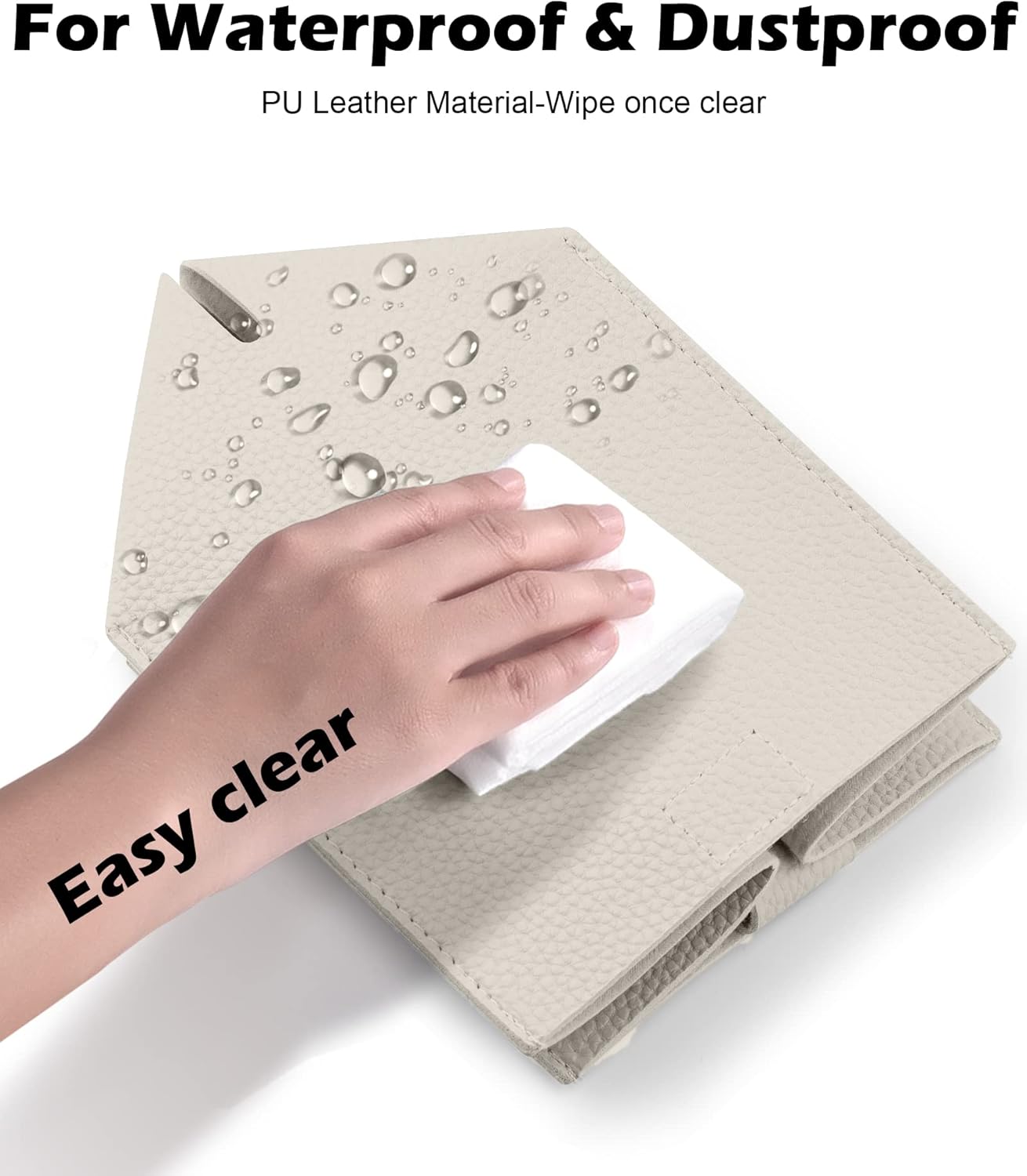 Tissue Box Cover for PU Leather, Modern Simple Solid Color Holder Square Tissue Bag, Ideal for Bathrooms,Office,Car,Outdoor Tent,Dining Table,5"X5"X5", Single Off-White