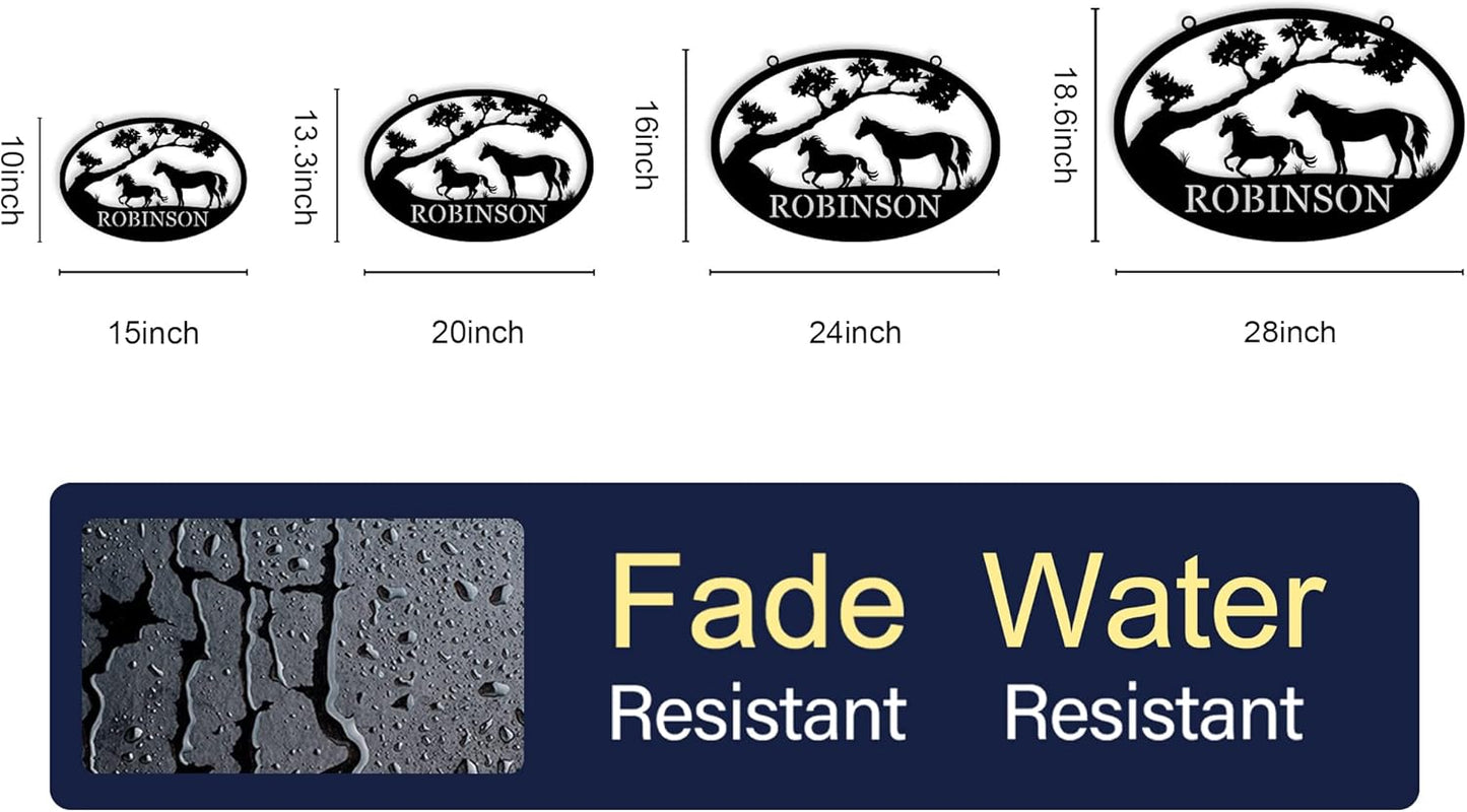 Custom Running Horses Metal Sign, Personalized Horse Farm Sign, Unique Metal Wall Art, Custom Farm Name Signs, Personalized Family Signs