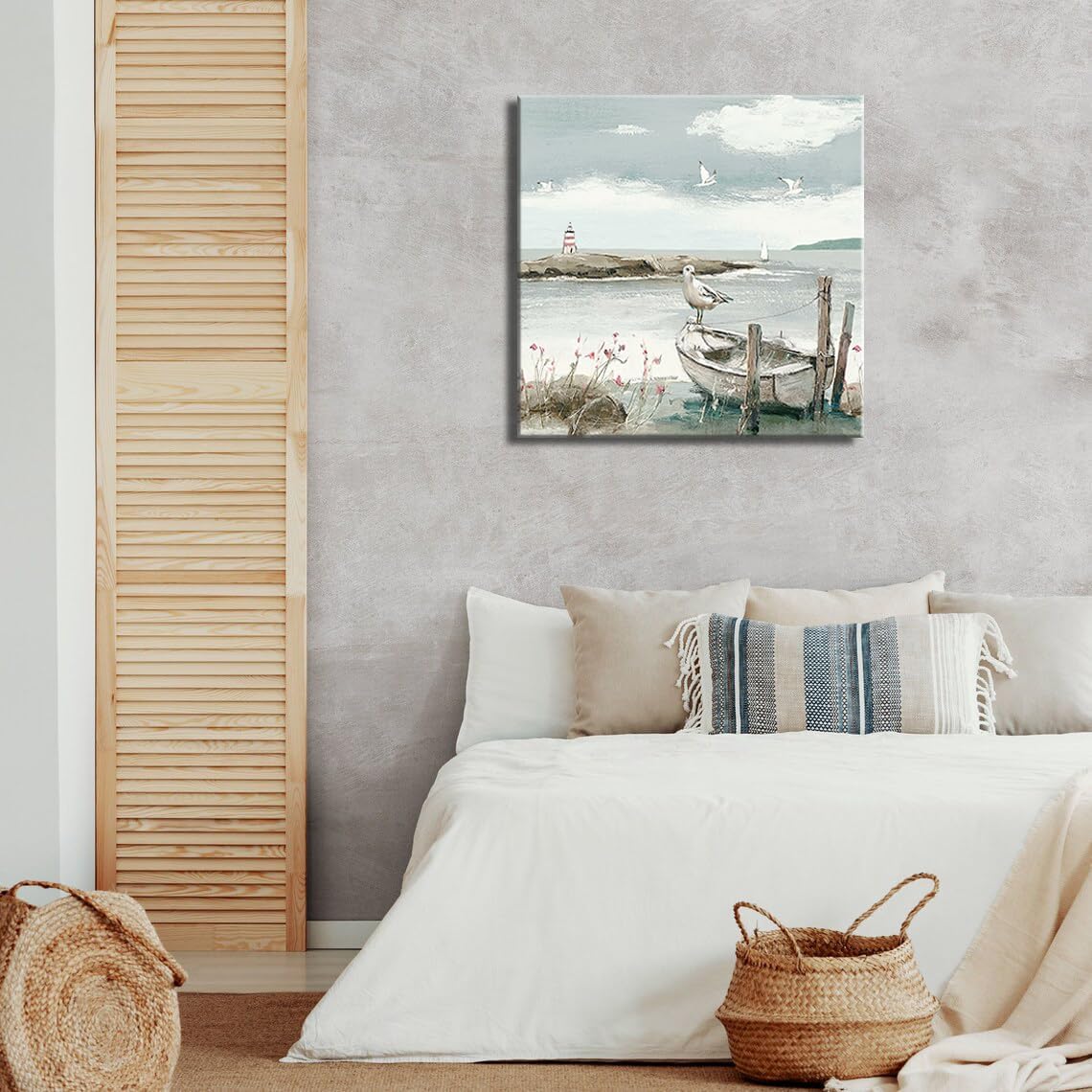 dgbtcart Coastal Bathroom Decor Vintage Ocean Theme Wall Art Sea Birds Seagull on the Boat Canvas Print Seascape Beach Pictures Artwork Hanging for Dining Office Living Room Bedroom 20"x20"inch