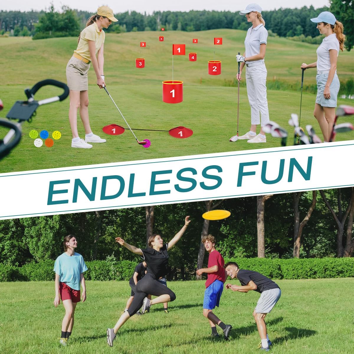 Golf Yard Bucket Games 6 Holes Golf Practice Game with Flag, Golf Chipping Game for Kids and Adults Outdoor Indoor Park, Beach, Backyard, Lawn