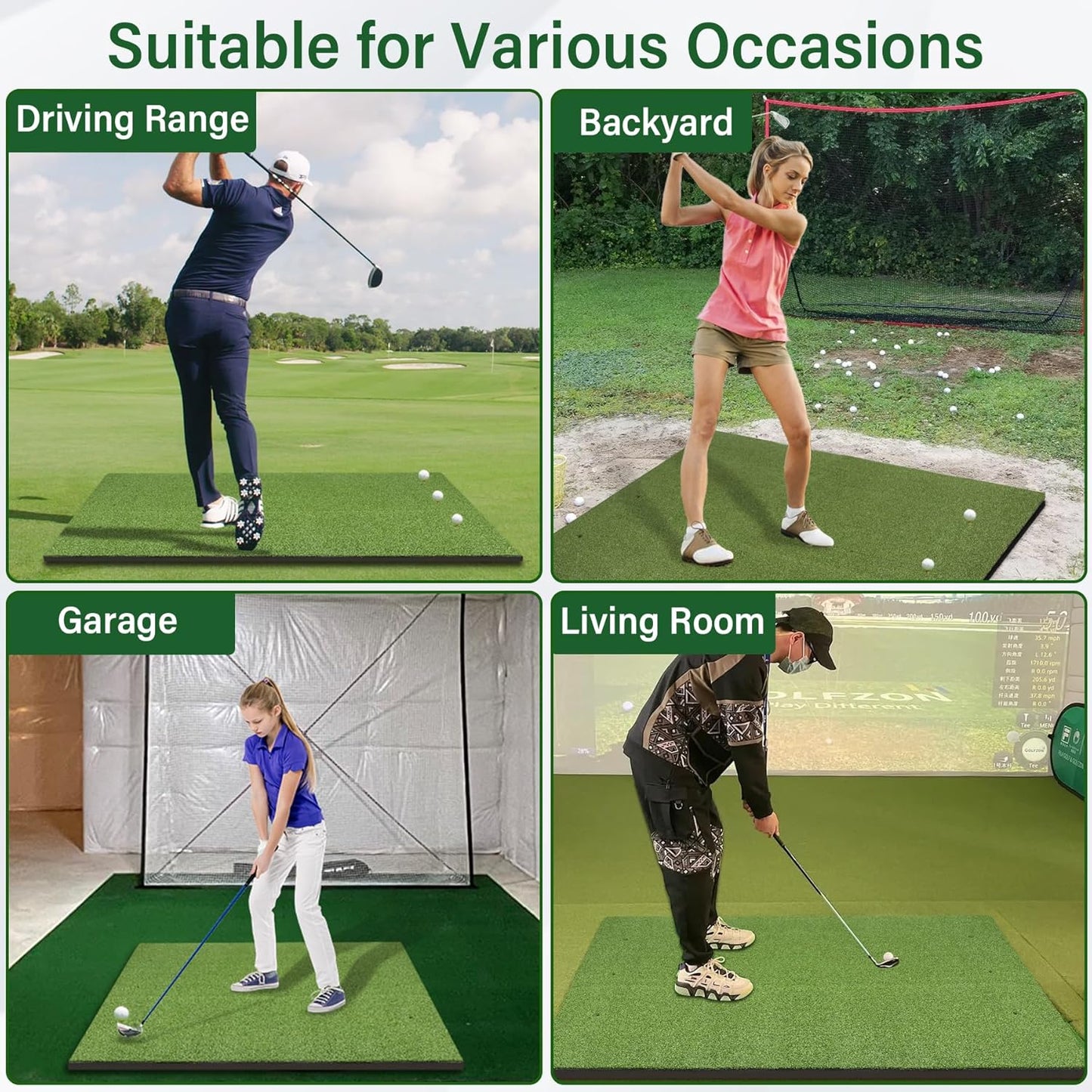 Golf Mat,Elite Golf Hitting Mats Practice Outdoor & Indoor,5x4ft Turf Driving Range Mats for Golf Simulators and Practice with 10 Balls,9 Tees,21|31mm Thickening Domivans