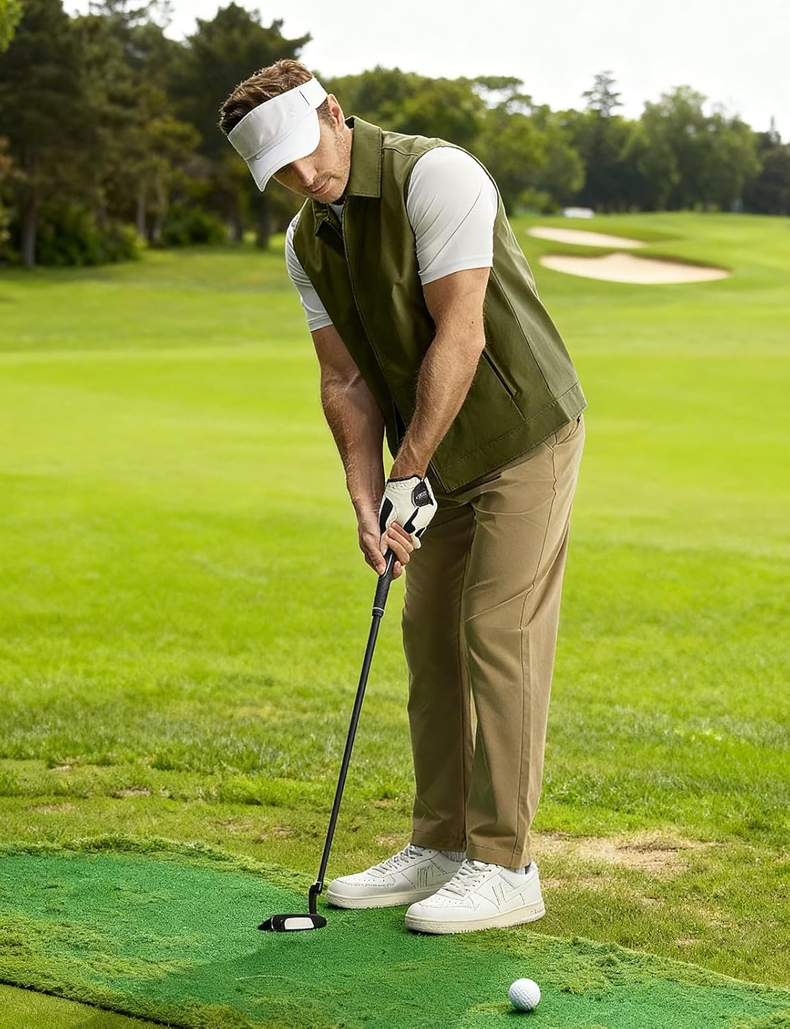 Rdruko Men's Golf Vest Lightweight Outerwear Windproof Water Resistant Grid Lining Vest with Zipper Pockets for Casual