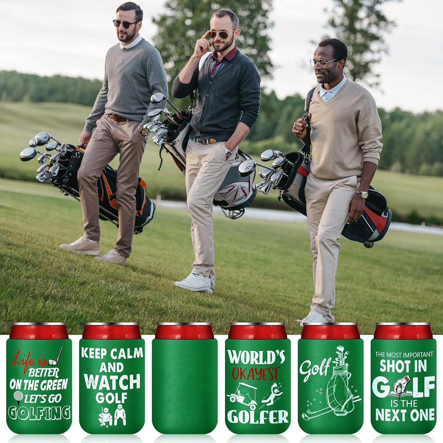 Domensi 16 Pcs Golf Gifts Funny Golf Party Themed Can Cooler Insulated Can Sleeve Bulk Golf Party Supplies for Golfer Game Outdoor Activities Decorations, 12 oz Can (Classic)