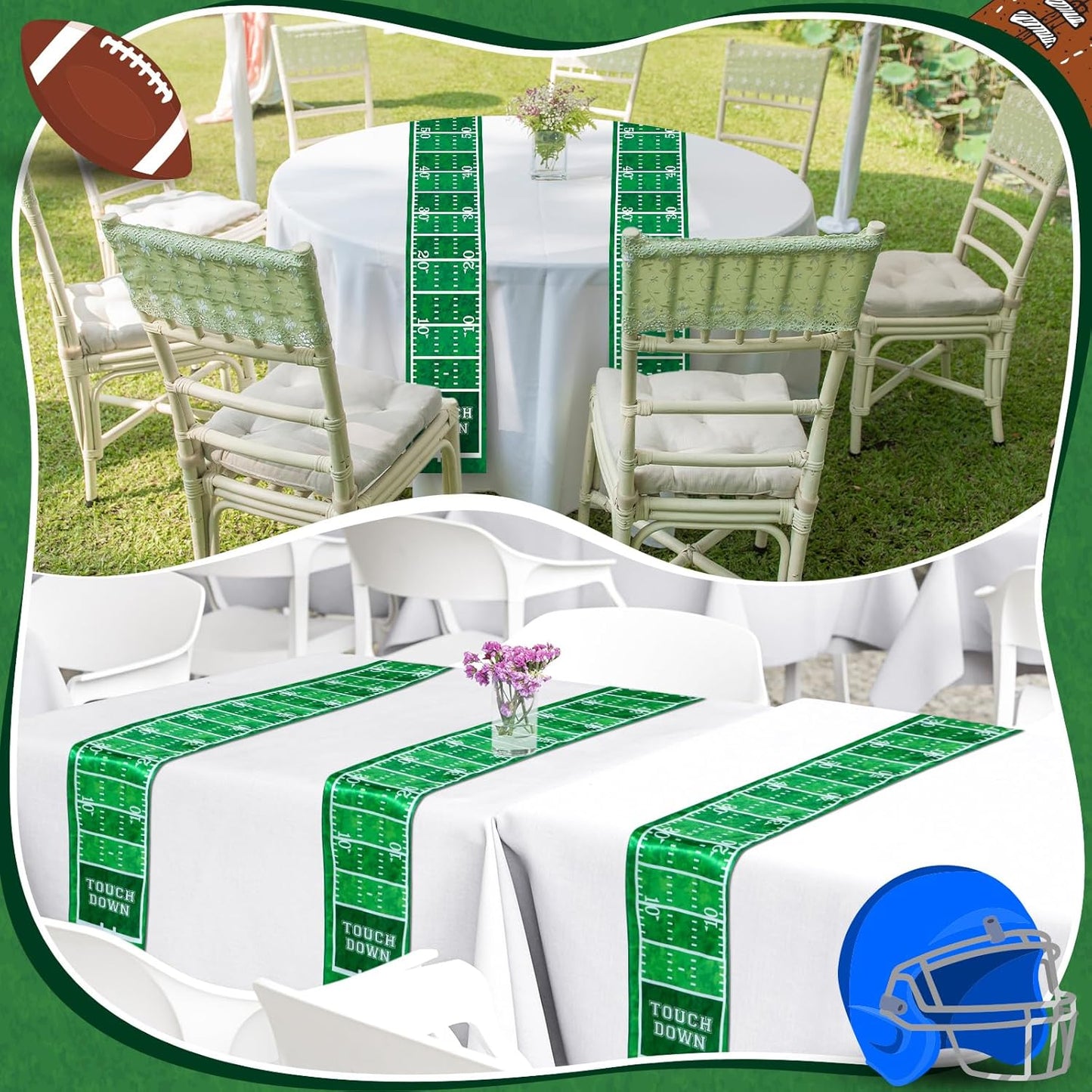 6 Pcs Football Party Table Runner 60 x 6 Inch Sports Tablecloth Runner Football Field Tablecloth Striped Table Cover for Sports Party Dining Room
