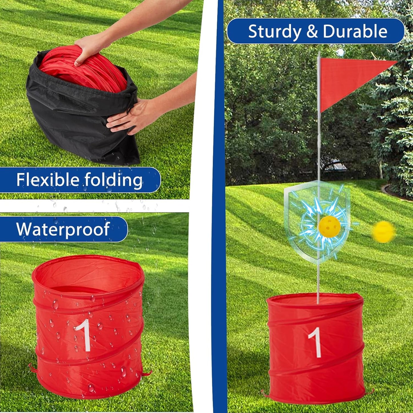 Bucket Yard Golf Game with Clubs 9 Hole Set Portable Low Tide Golf Game for Beach Backyard Lawn with 2 Golf Outdoor Indoor Golf Chipping Games for Adults Family Club Party(Red, 9 Bucket)