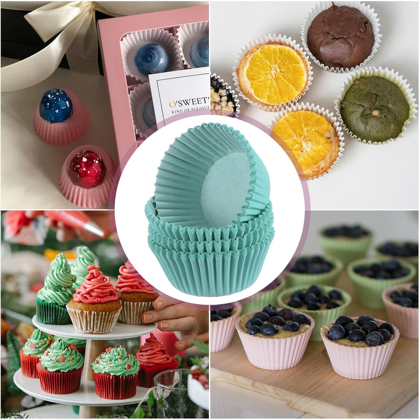 HARFINGTON 100 Count Cupcake Liners Light Blue Cupcake Cups Standard Size Muffins Liners Papers Baking Cups Wrappers Greaseproof for Party Wedding Birthday