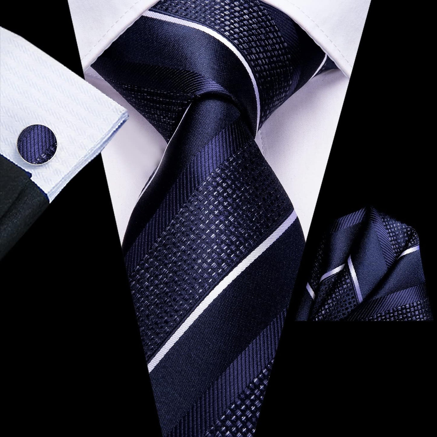 Dubulle Mens Paisley Striped Tie WOVEN Necktie for Men and Handkerchief Cufflinks Set Wedding Formal Business