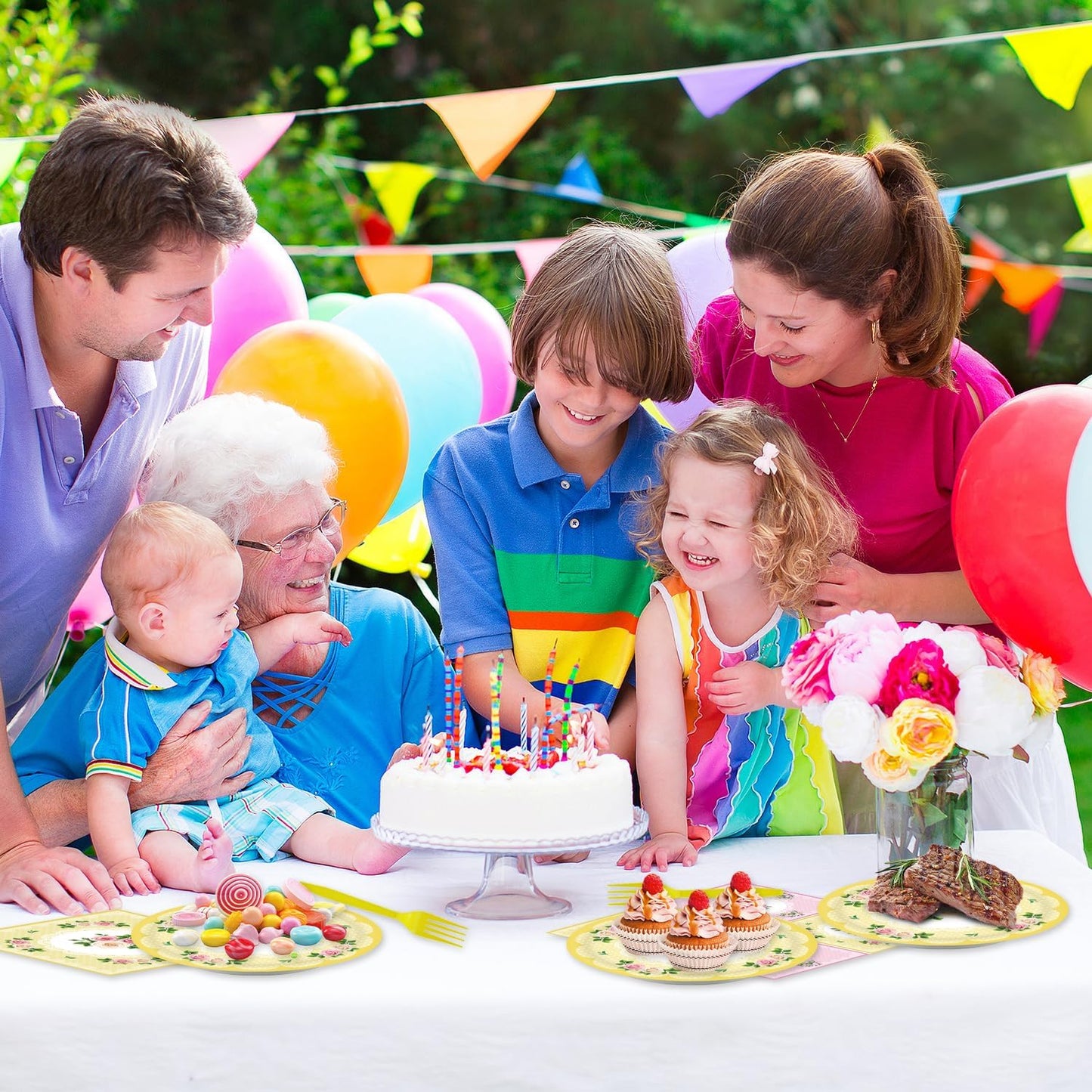 48Pcs Tea Party Decorations Floral Birthday Paper Plates and Napkins Forks Sets Supplies Serves 16 Pastel Tea Party Set Floral Paper Plates for Wedding Bridal Baby Shower Decorations