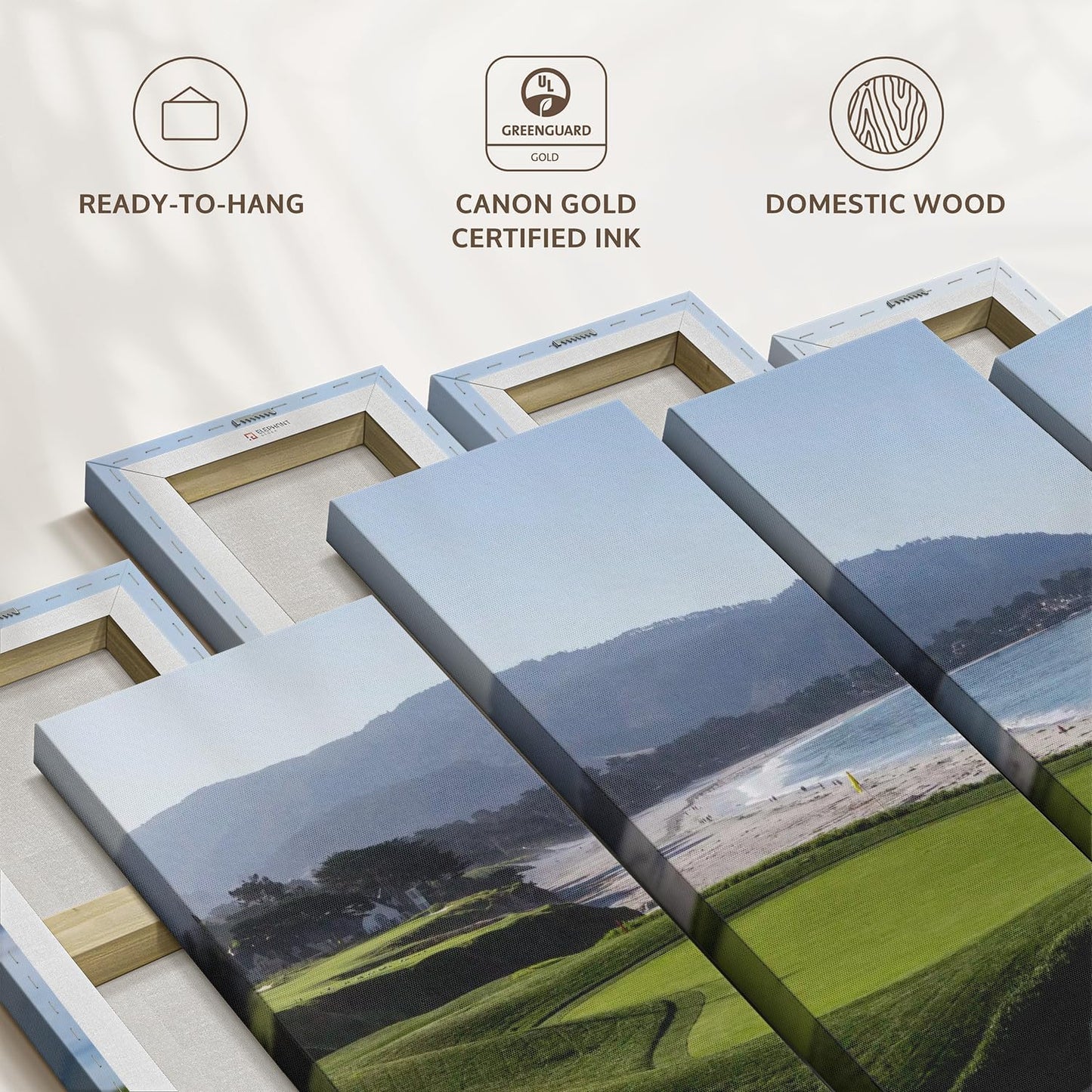 Elephant Stock Monterey CA Golf Course Wall Art - Horizontal Canvas - 4-Piece Living Room Wall Decor - Photography Sports Canvas Print - Blue and Green Decor for Wall - 36" X 22"