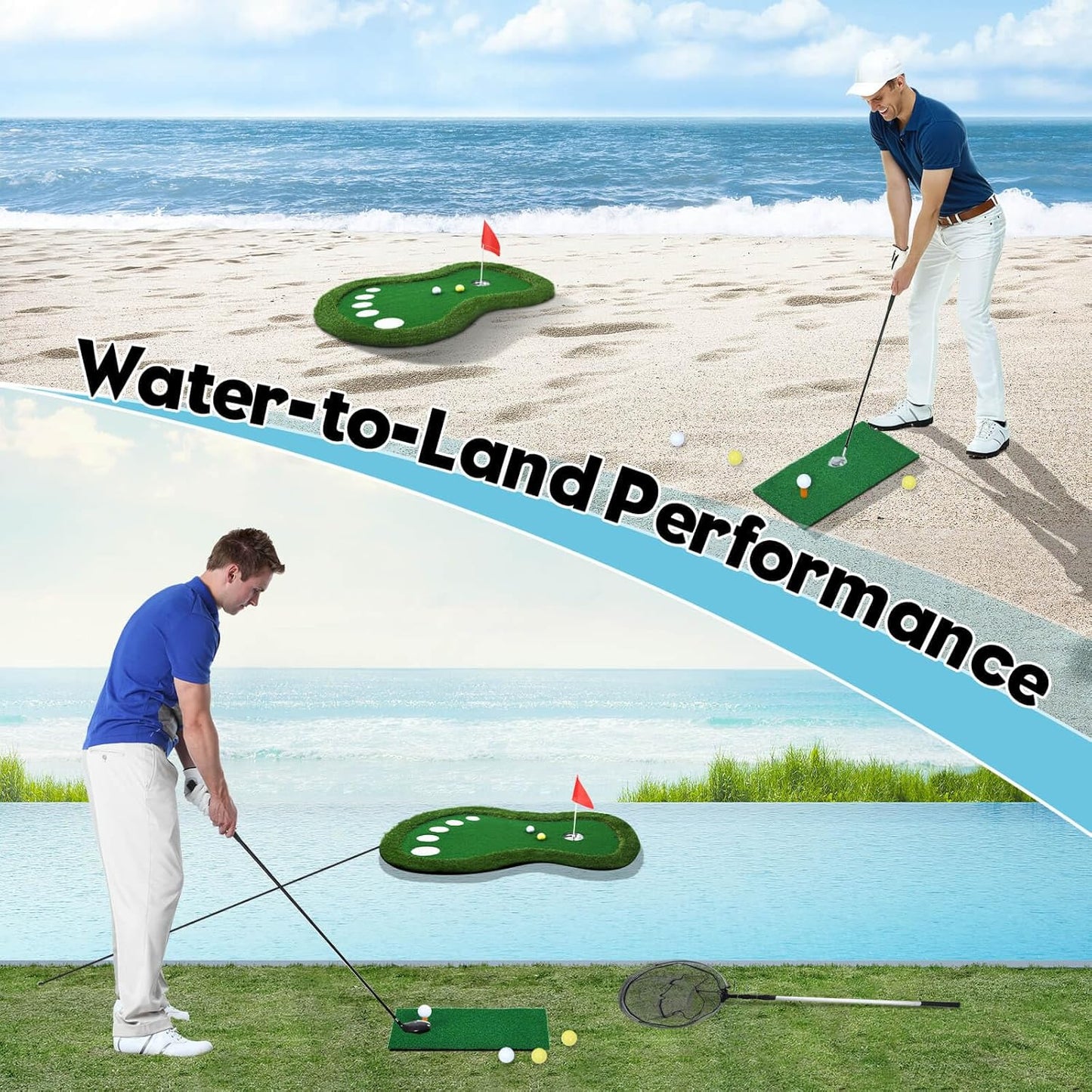 Floating Golf Green for Pool, Patented Pool Golf Game Floating Mat with Ball Retrieve Net/Scoreboard for Party & Training