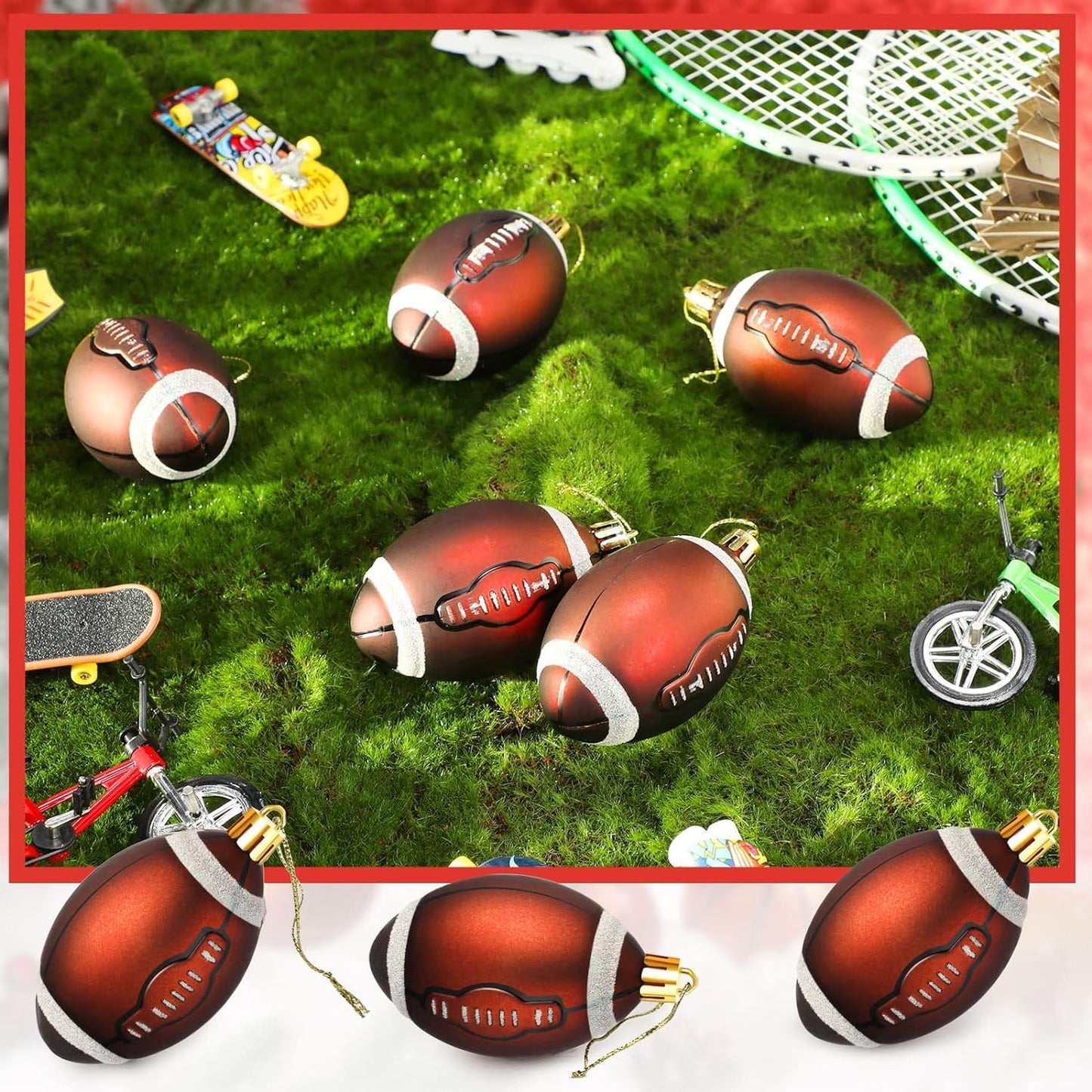 Leitee 18 Pcs Christmas Plastic Football 2.36 Inch Xmas Tree Ornaments with Hanging Loop Sports Theme Decorative Hanging Ornaments for Holiday Party Christmas Tree Home