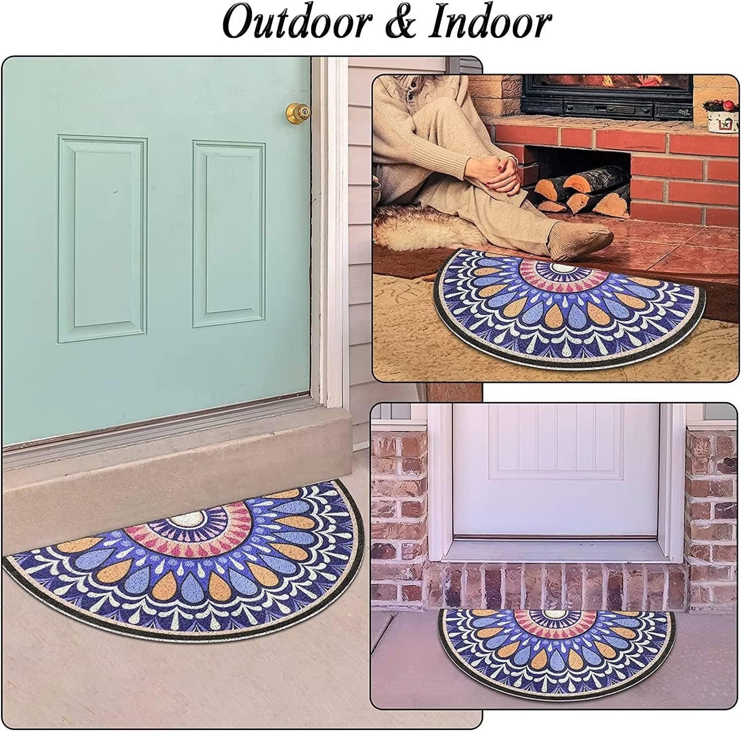 Black Half Round Door Mat Indoor Entrance Mat Absorbent Doormats Area Rugs Non-Slip Semi Circle Floor Mats for Home Kitchen 16x24 Inch