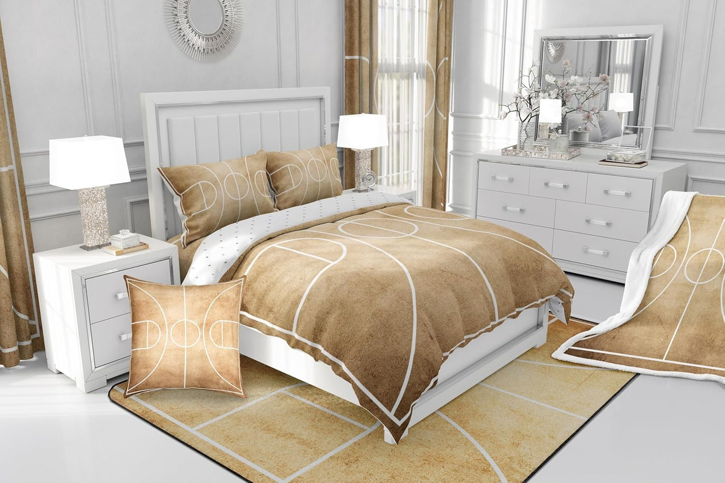 Feelyou Basketball Polyester Bath Rug Vintage Basketball Court Print Soft Fleece Door Carpet for Kids Boys Girls Ball Sports Non Slip Bath Mat Ball Games Bathroom Floor Indoor Doormat,16x24 Inch