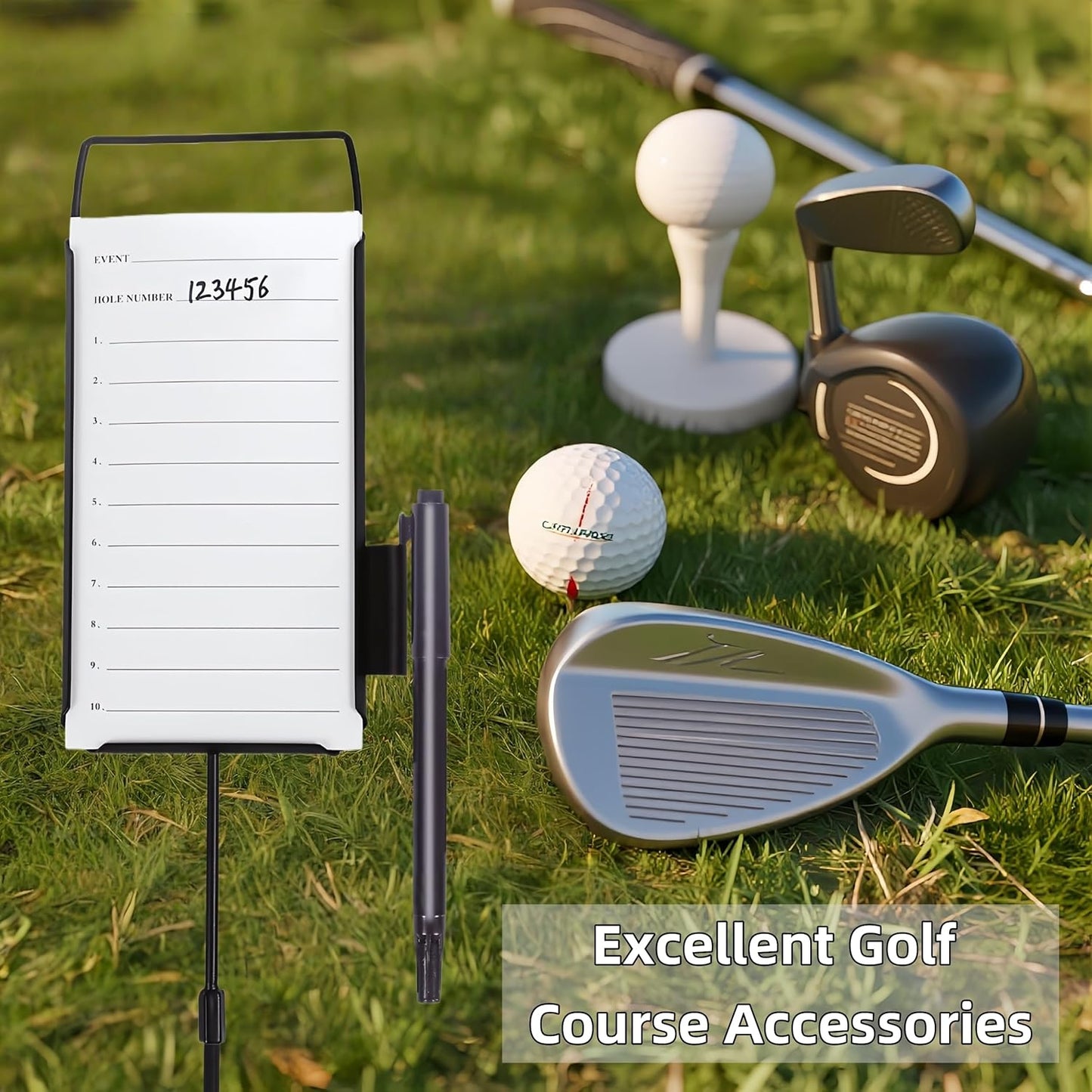 Golf Metal Proximity Marker, Closest to The Pin Marker Set- Includes Golf Course Fairway Distance Markers, Pens and Cards Perfect for Sports & Outdoors Golf Tournament Signs(4 Pack)