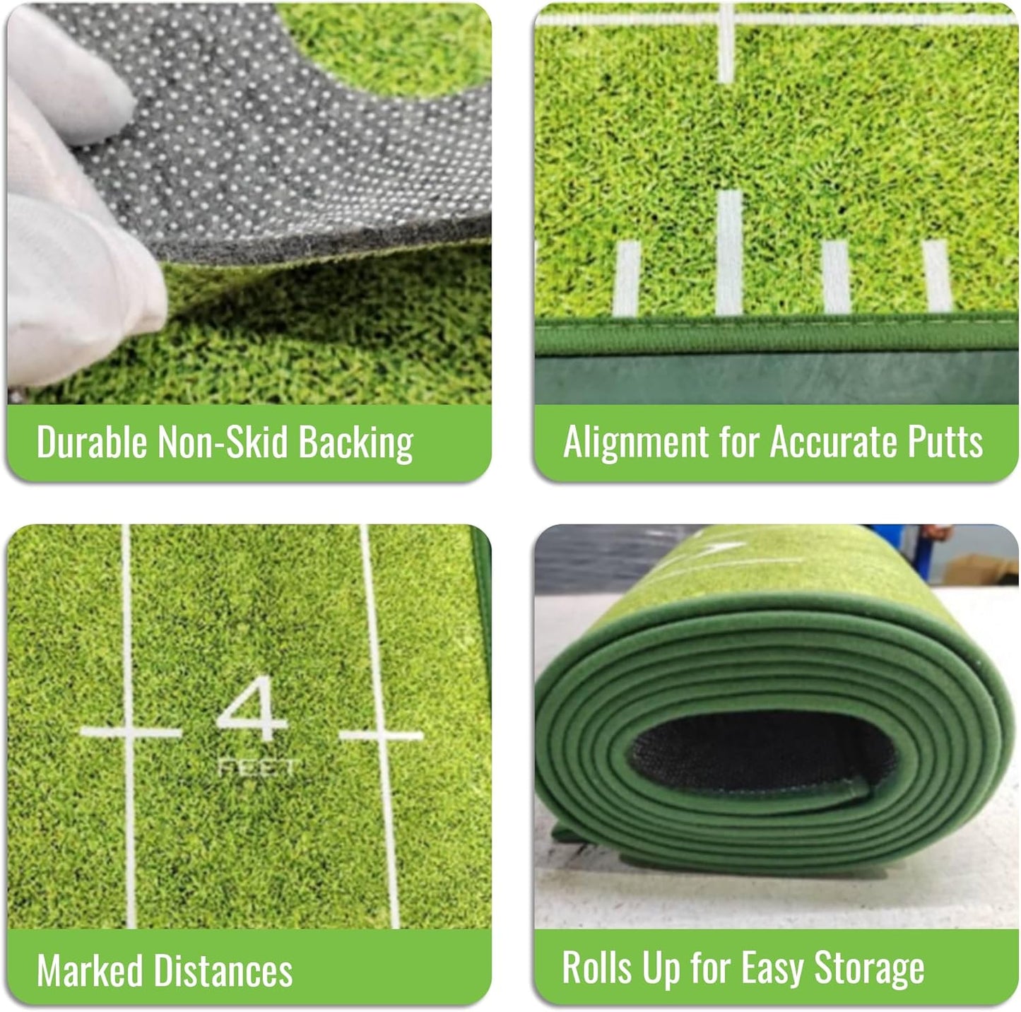 Putting Green Indoor | Wrinkle-Free Golf Mat with Auto Ball Return | Non-Slip Surface & Alignment Markings for Accurate Putting Practice at Home, Office & Outdoors | Improve Stroke Control & Precision