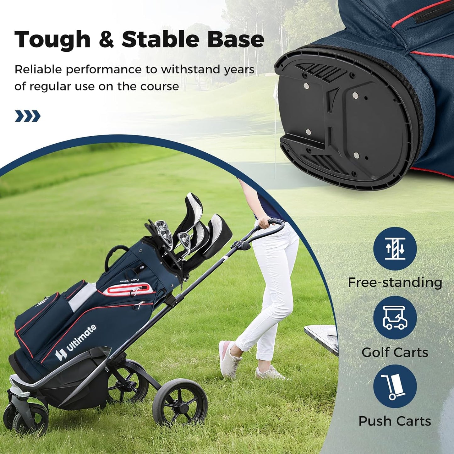 ULTIMATE Golf Cart Bag, Lightweight 14-Way Organizer Divider Top with 6 Pockets, Cooler Pocket, Rain Hood, Adjustable Shoulder Strap and Lift Handles, Portable Golf Club Bag for Men & Women
