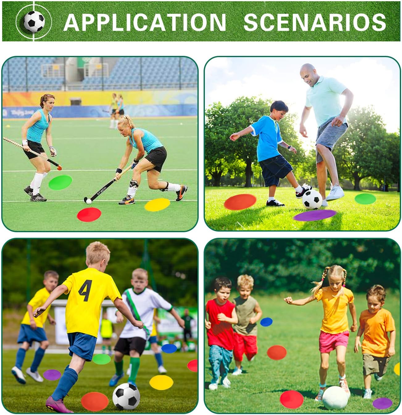 Poly Spot Markers 9 inch Non-Slip Rubber Agility Markers Flat Field Cones Floor Dots for Football, Soccer, Basketball Training Markers, School Activities, Exercise Drills, Social Distancing