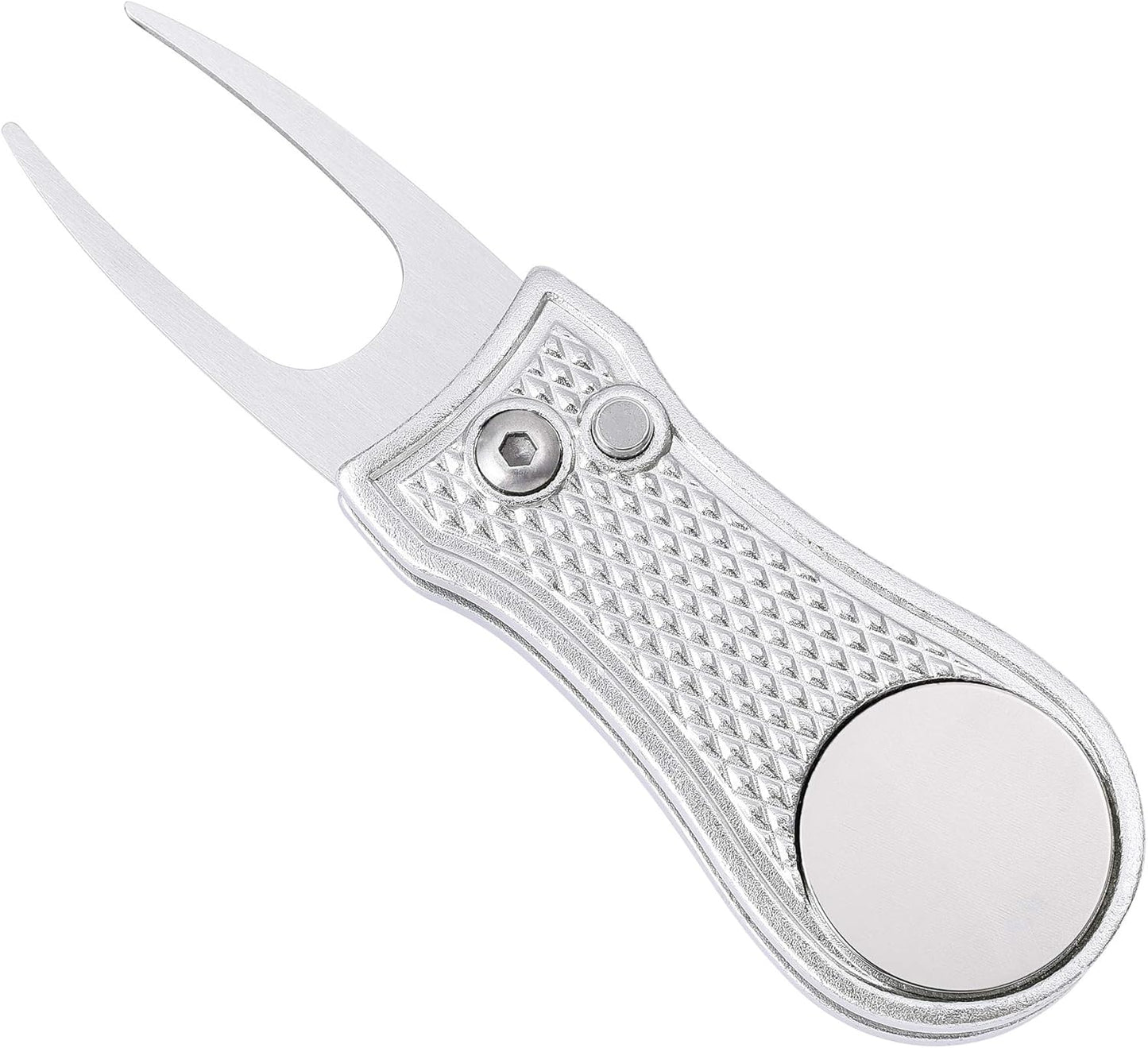 Mile High Life Microfiber Waffle Pattern Golf Towel | Club Groove Cleaner Brush | Foldable Divot Tool with Magnetic Ball Marker (White Towel/Brush/Bone Divot)