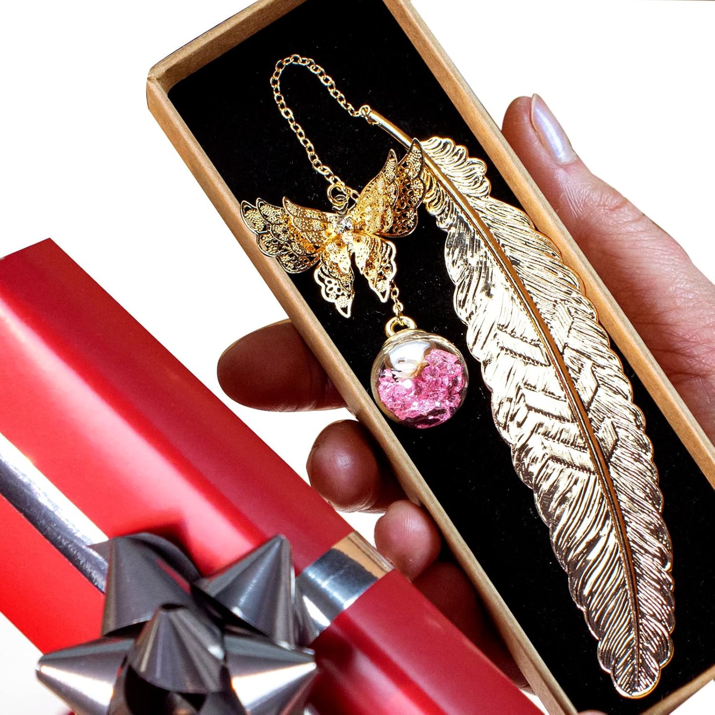 Toirxarn Metal Feather Bookmark with Butterfly Charm β Christmas Gifts for Women, Mom, Teachers, Book Lovers β Stocking Stuffers, Secret Santa, Birthday & Holiday Gift Box