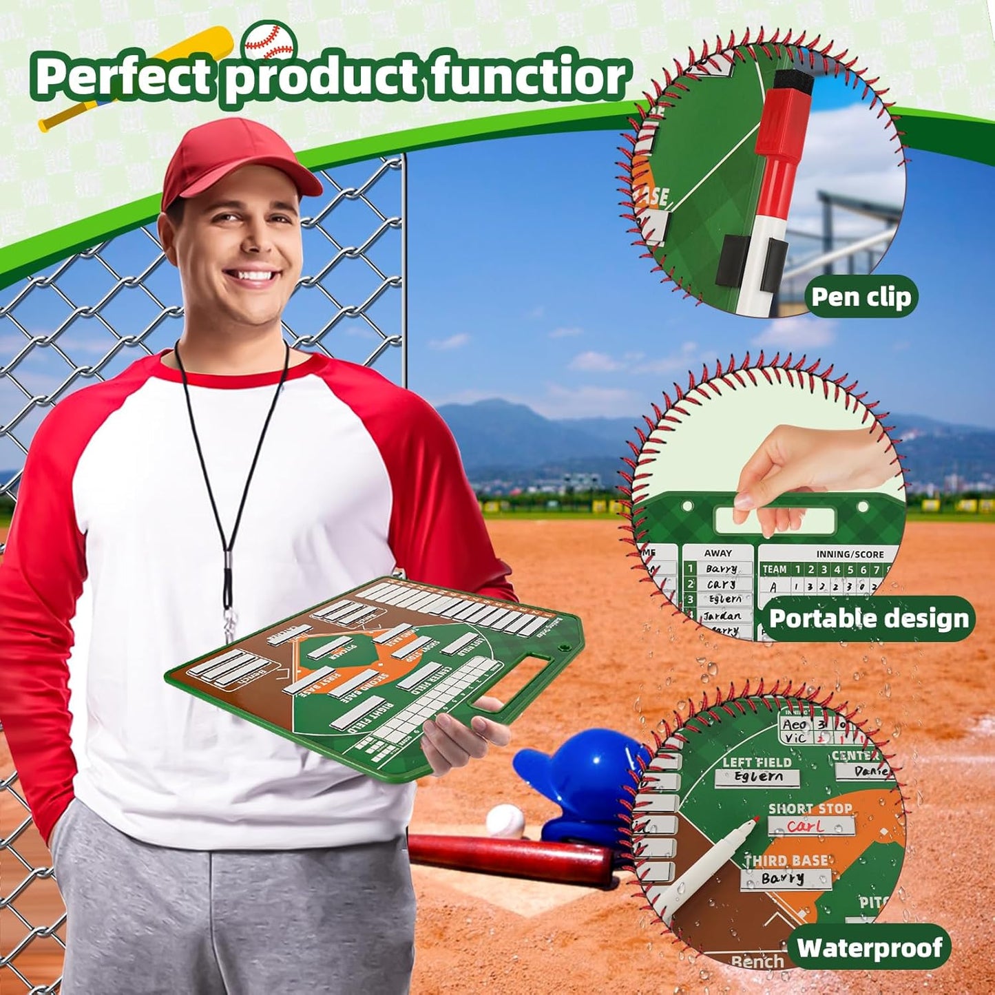 Magnetic Baseball Lineup Board,Baseball Lineup Cards Baseball Lineup Board for Dugout Baseball Clipboard for Coaches Softball Lineup Cards Marker Boards Baseball Coaching Accessories (Brown)