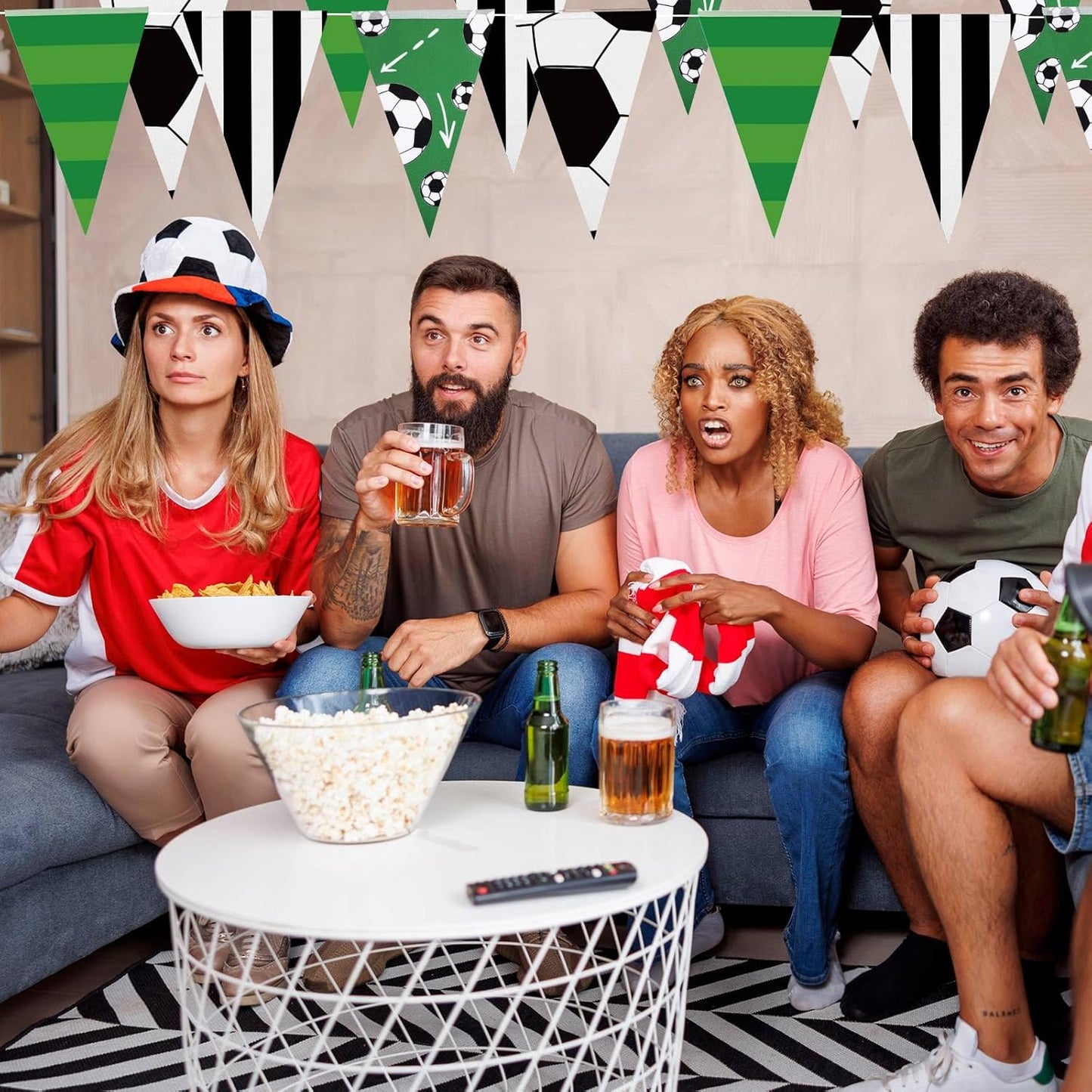 VitalCozy 4 Pcs 131 ft Soccer Pennant Banners Party Decorations American Soccer Theme Triangle Flags Garland Bunting for Birthday Camp BBQ Party Supplies Home Outdoor Hanging Decor