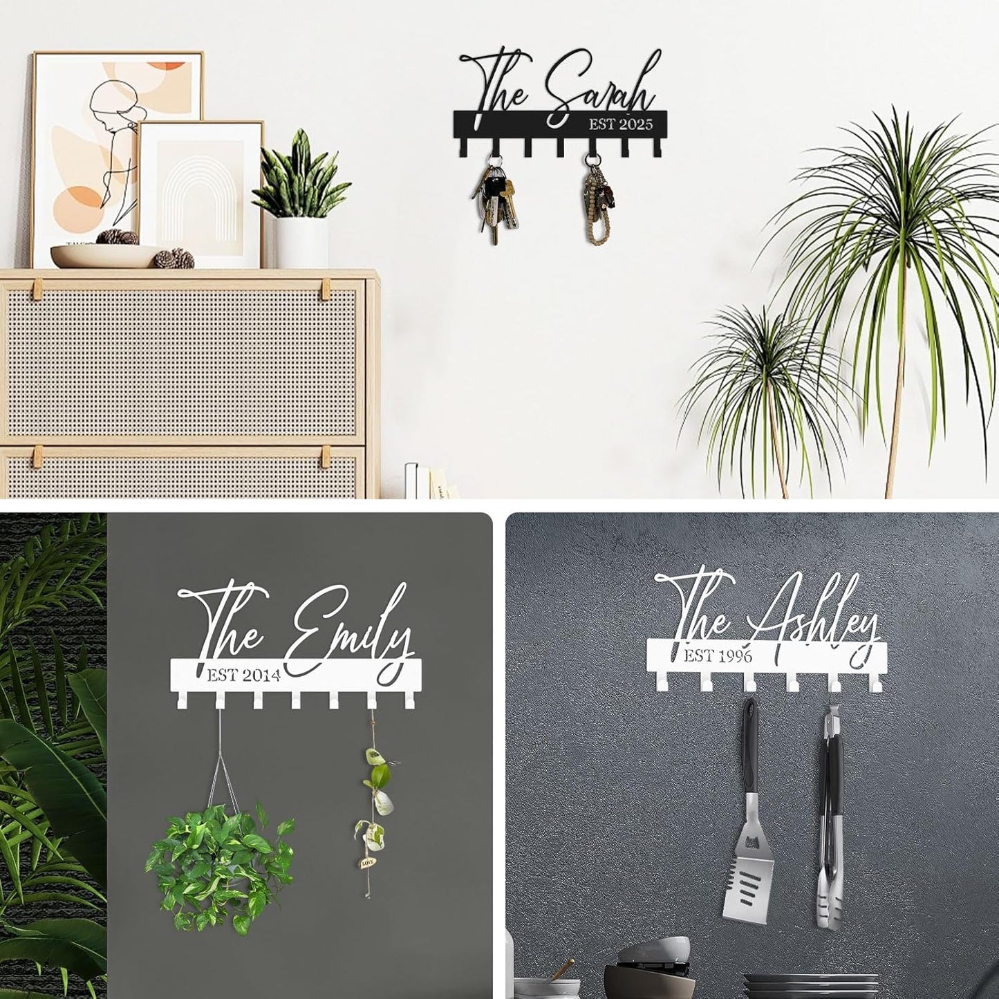Personalized Key Holder for Wall, Custom Black Metal House Decoration Key Hooks, Key Rack Hooks, Key Hanger Organizer, Suitable for Doors, Corridors, Living Rooms, Bedrooms
